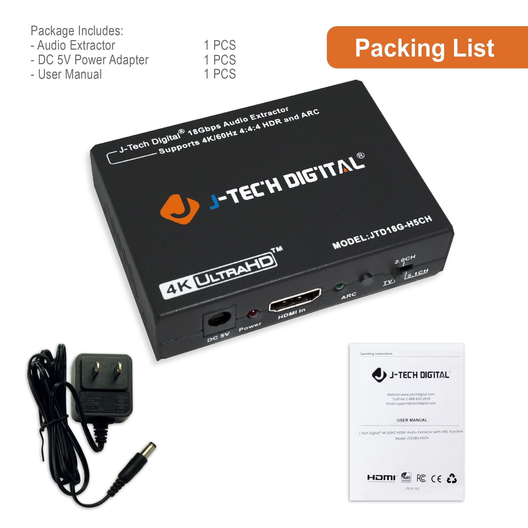 4K 60Hz HDMI Audio Extractor with HDMI-ARC Function