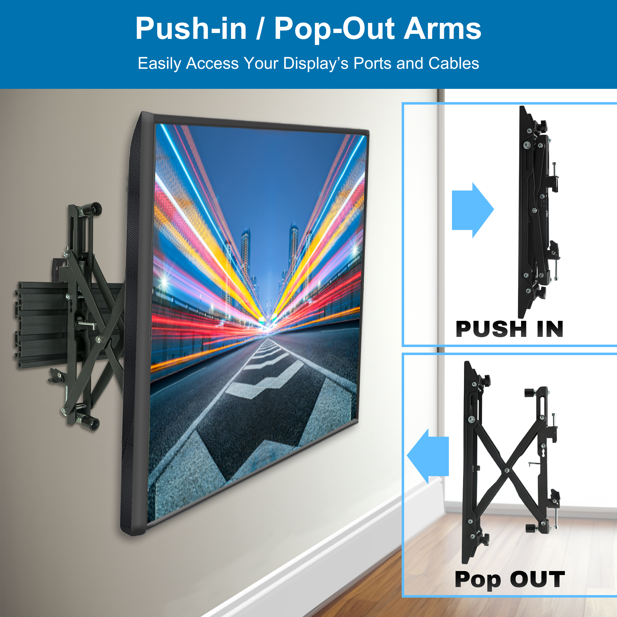 2×2 TV Video Wall Mount Kit for 32″-65″ Displays with Pop-Out Arms, Tilt and Leveling Adjustment