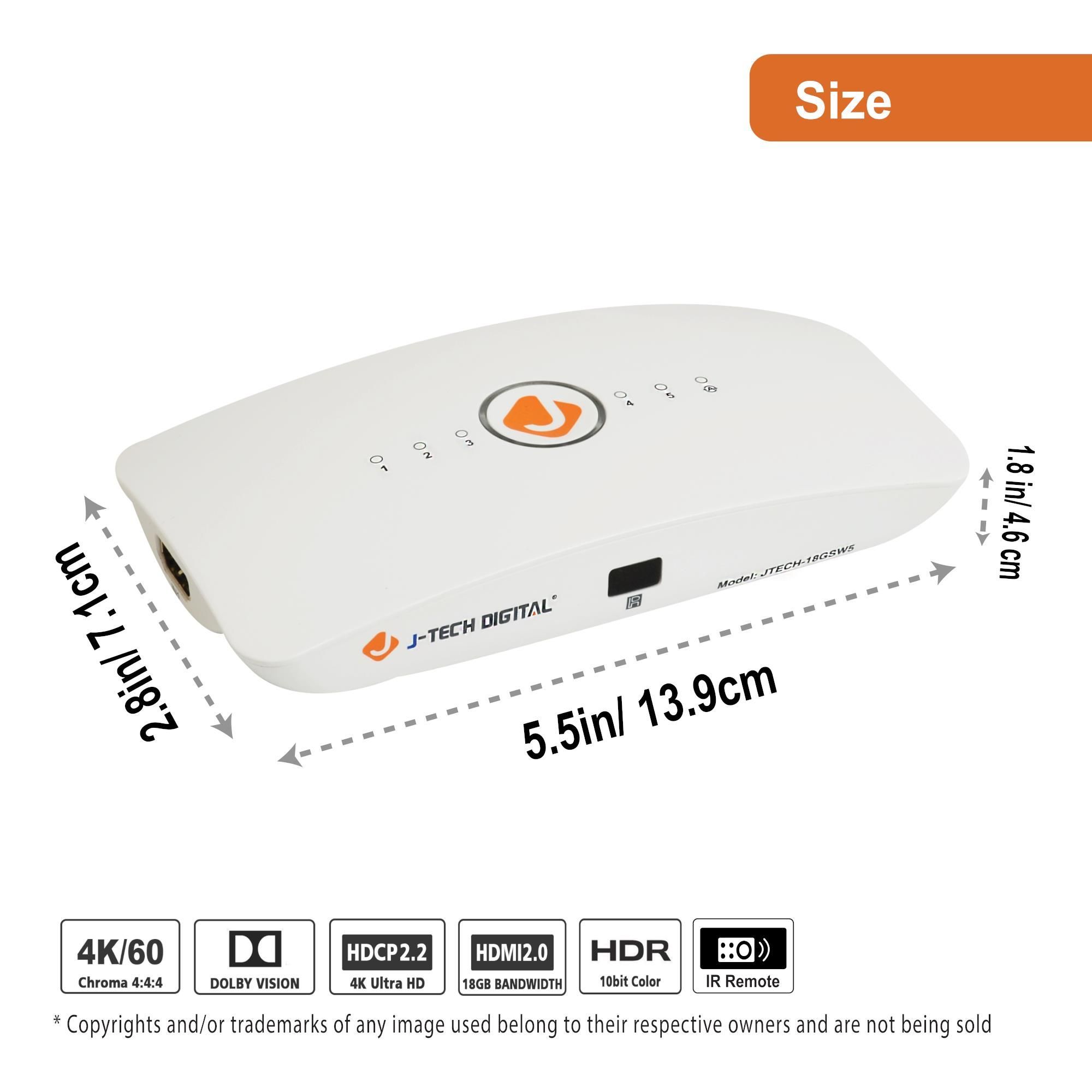 4K 60Hz 5x1 HDMI Switch with Auto-Switching