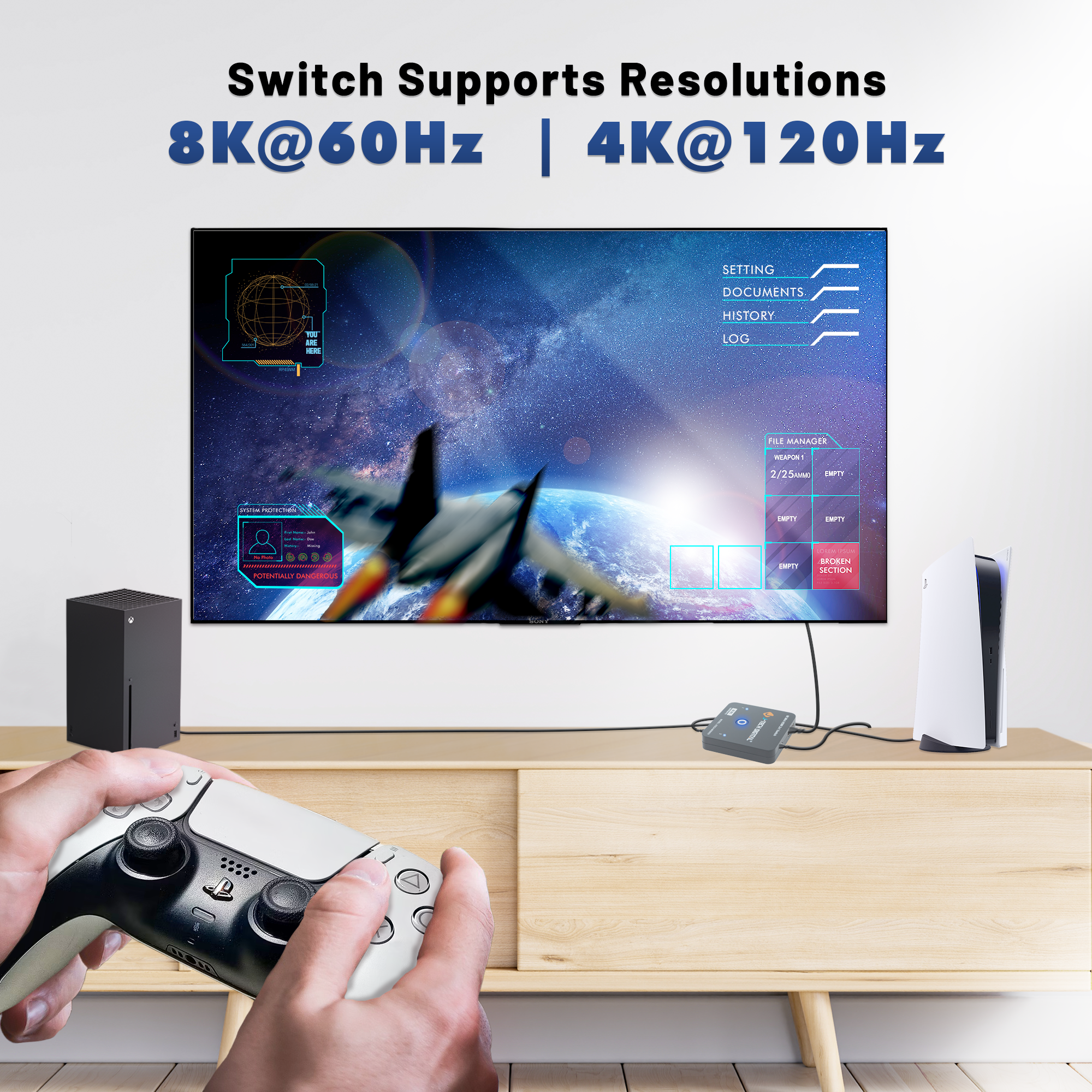 8K 60Hz 2x1 HDMI Switch - Supports HDR, 4K 120Hz