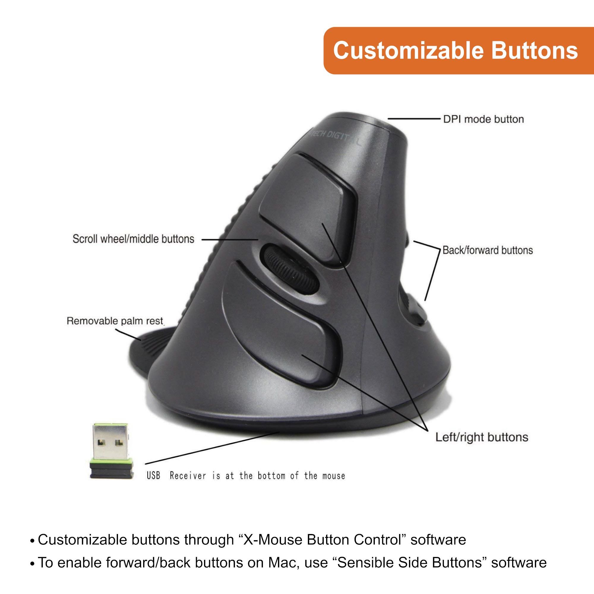 Wireless Vertical Ergonomic Mouse – Adjustable DPI, Removable Palm Rest, Enhanced Accuracy and Durability (Silver and Black)