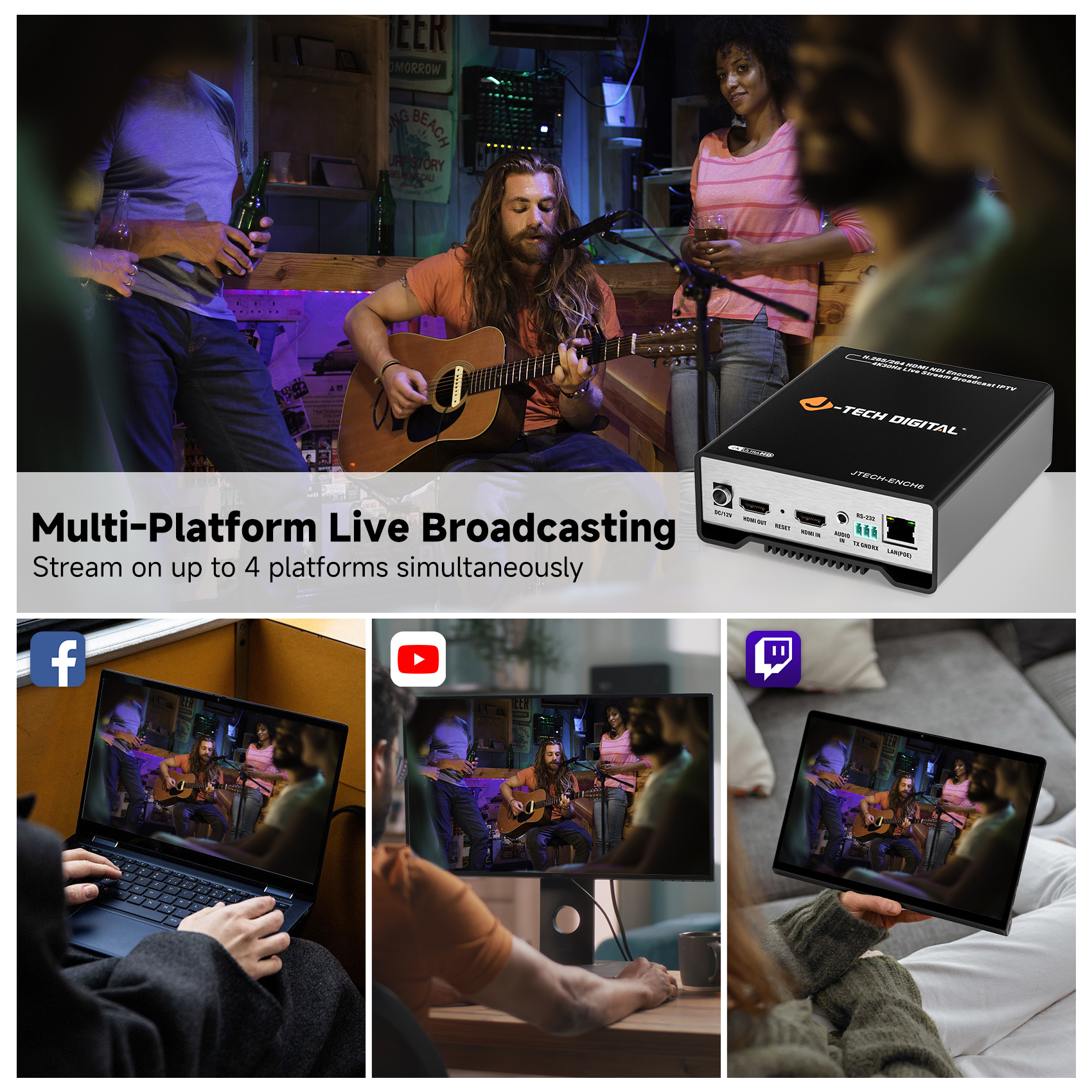 4K 30Hz H.264 H.265 Livestream HDMI Encoder with NDI & PoE