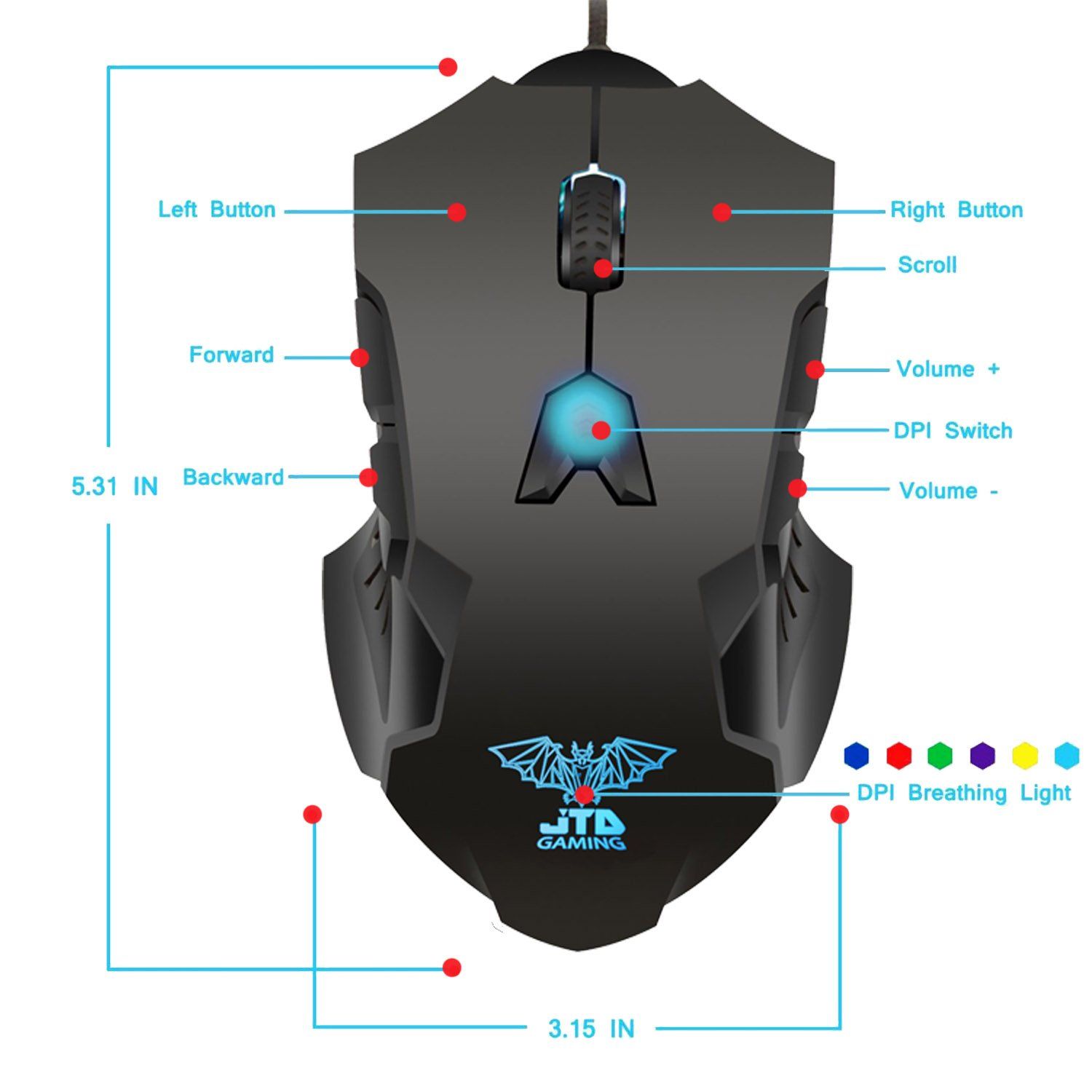 Gaming Mouse – 8200 DPI, Ergonomic Design, Macro Functionality, and LED Lighting (Black)