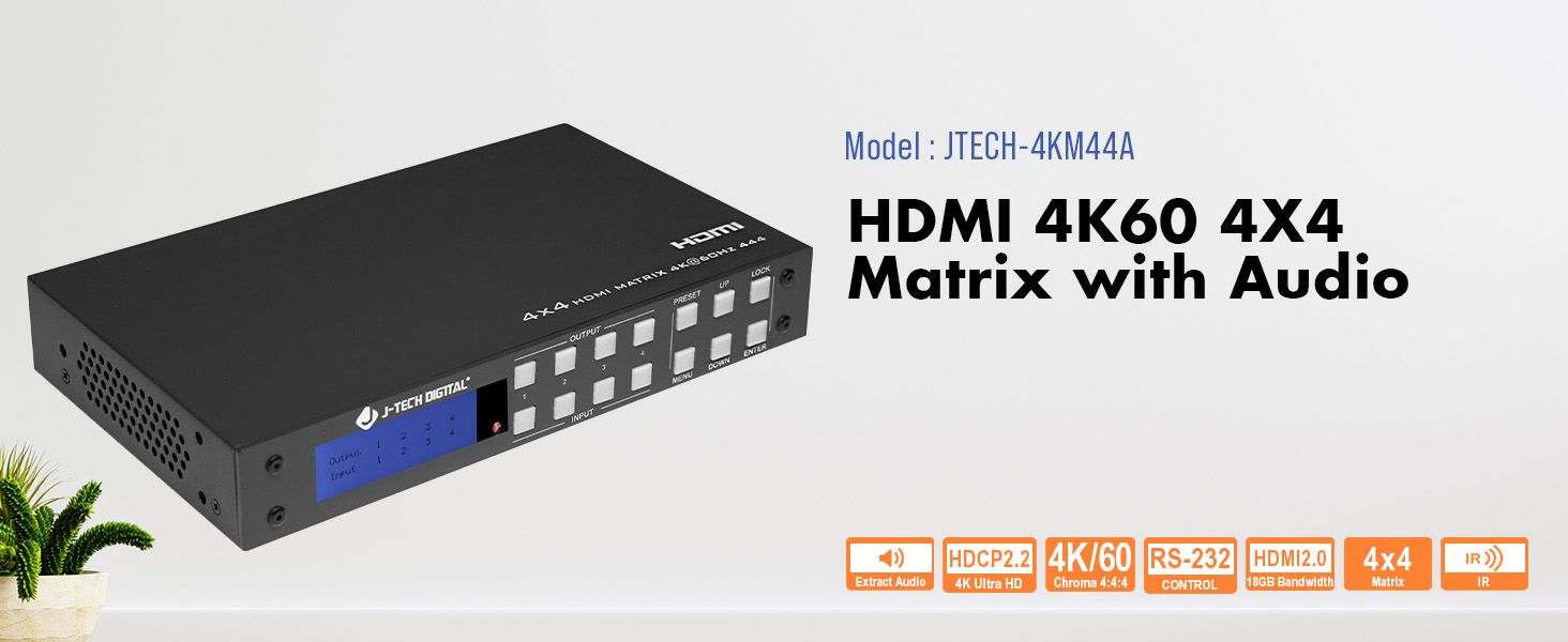4K 60Hz 4x4 HDMI Matrix Switch with Audio De-Embedding