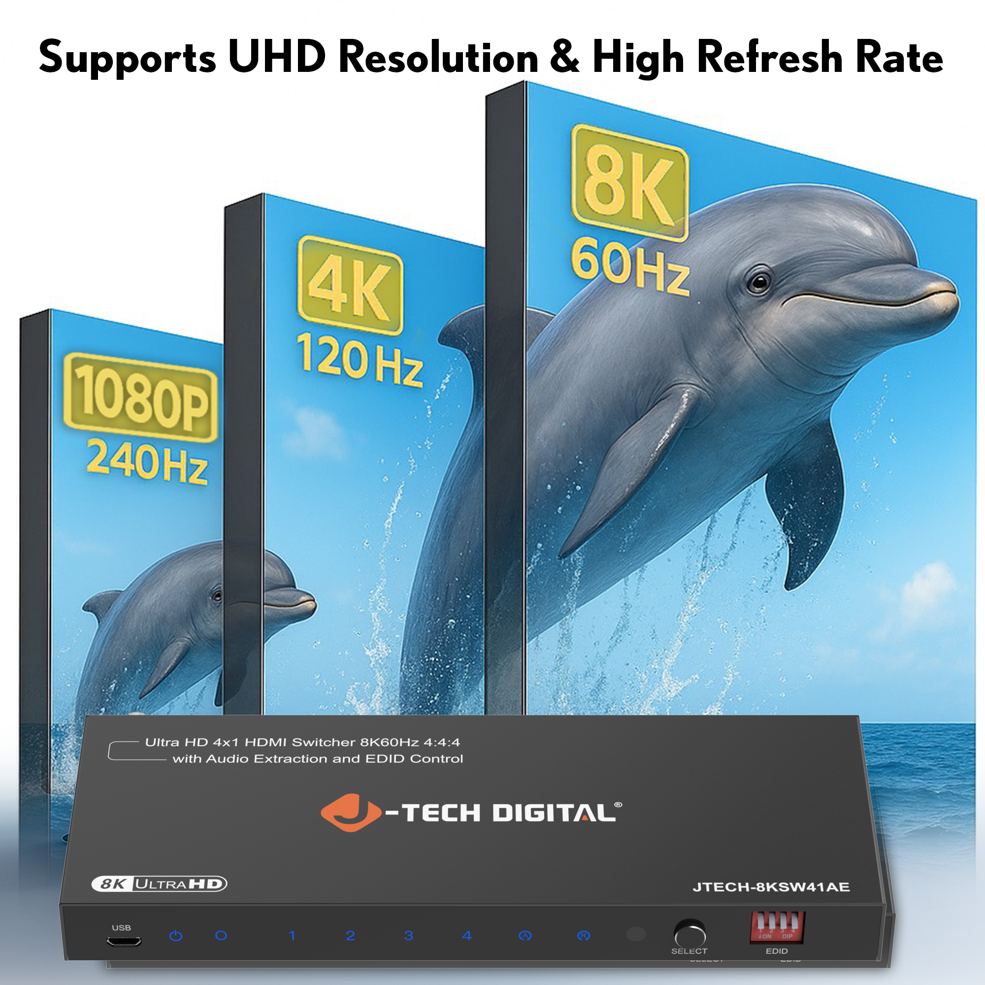 8K 60Hz HDMI Switch 4 In 1 Out with Audio Extraction