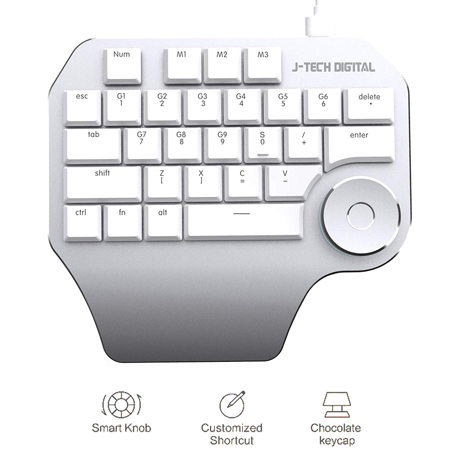 Mechanical Keyboard Keypad for Designers – Backlit, Multi-Function Dial and 3 Shortcut Groups (White)