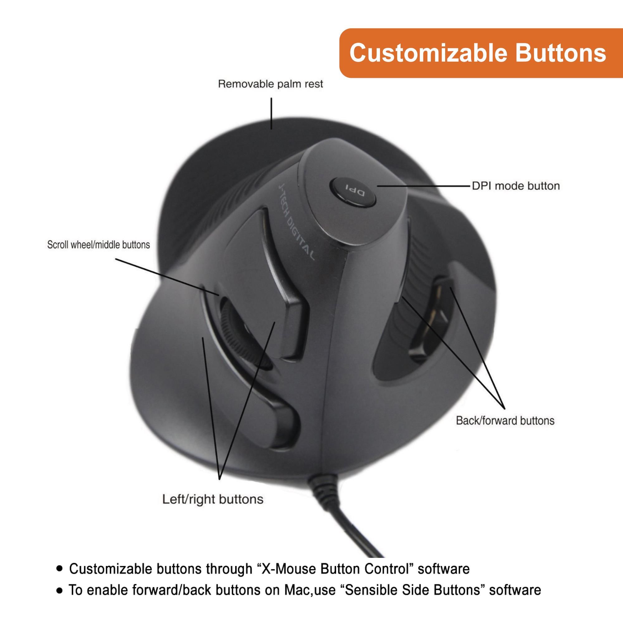 Wireless Vertical Ergonomic Mouse – Adjustable DPI, Removable Palm Rest, Enhanced Accuracy and Durability (Silver and Black)