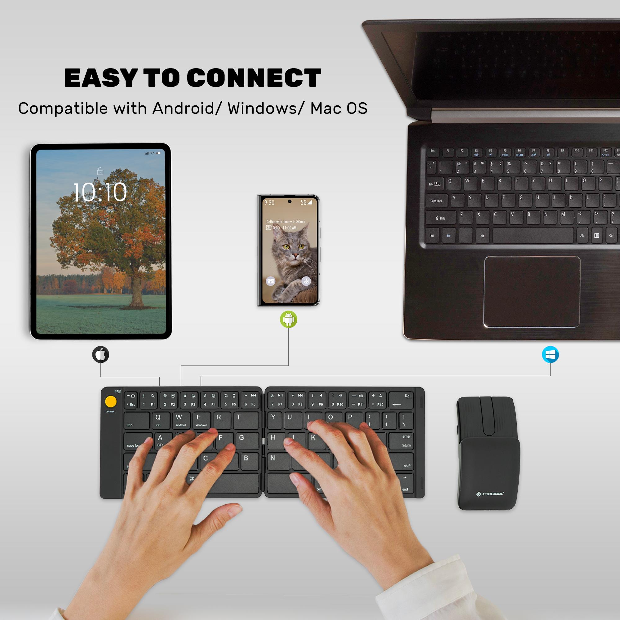 Foldable Bluetooth Keyboard and 2-in-1 Sliding Wireless Mouse – Multi-Device, Compact, and Portable with Leather Case