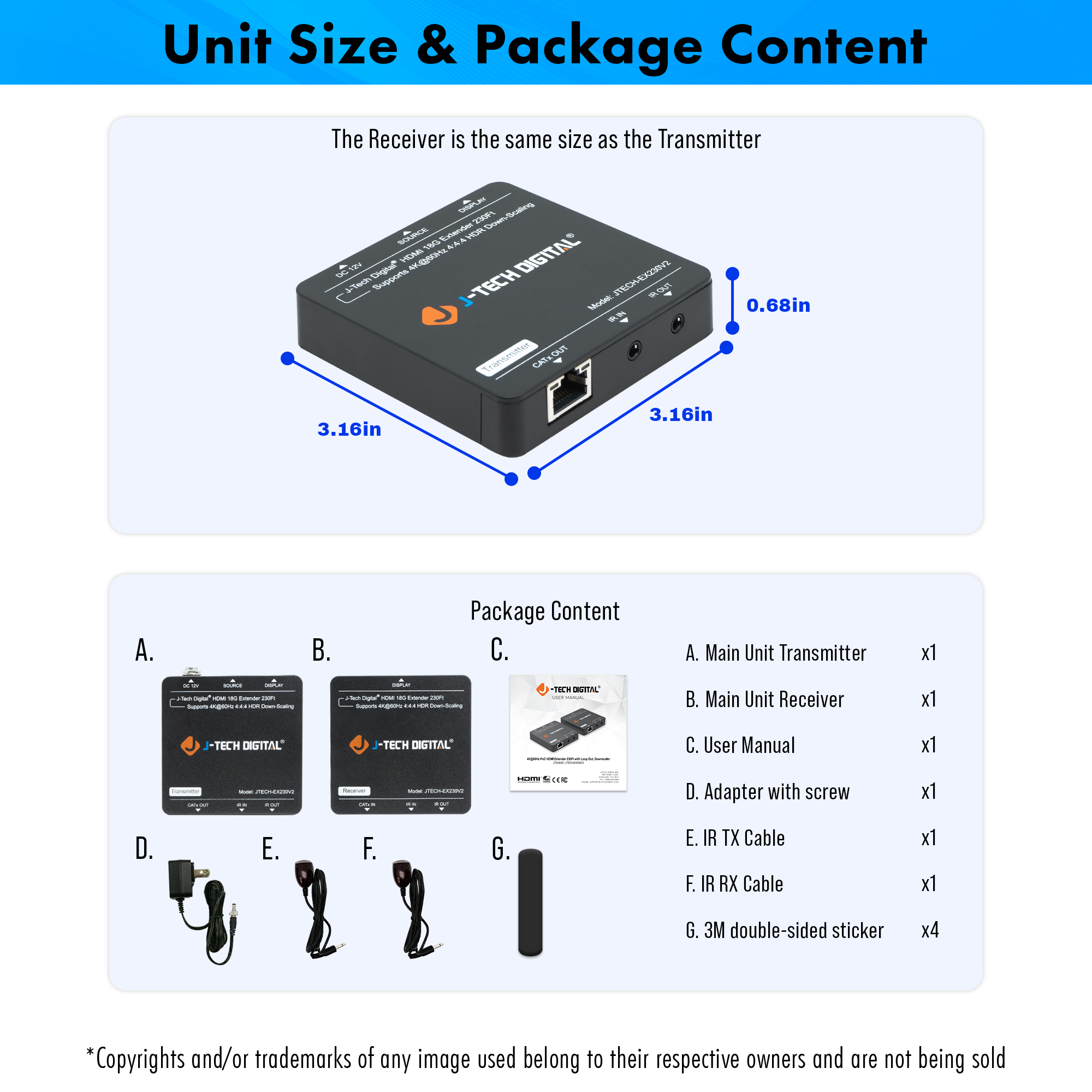 4K 60Hz HDMI Extender Over Ethernet with Downscaling and PoC (230ft.)
