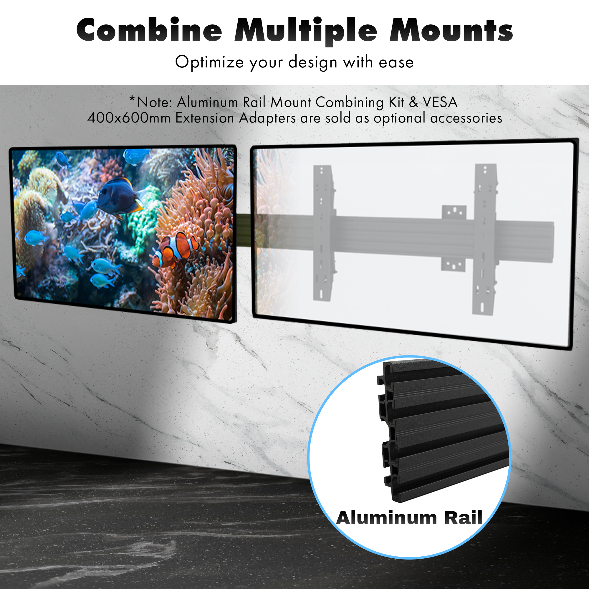 TV Video Wall Mount Kit 1000mm with Push-In Pop-Out Arms and Adjustable Tilt