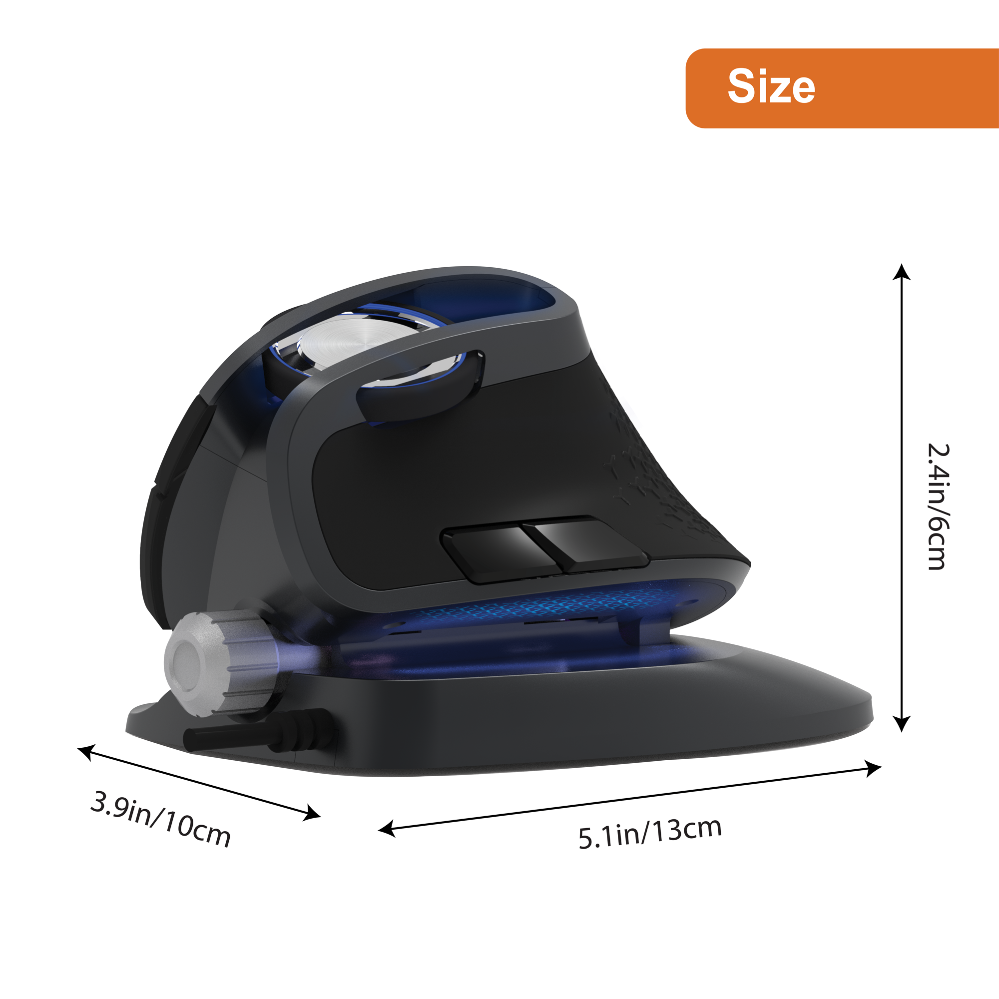 Wired Vertical Ergonomic Mouse for Large Hands – Adjustable Tilt, 4 DPI Settings, RGB LED Customization (Black)