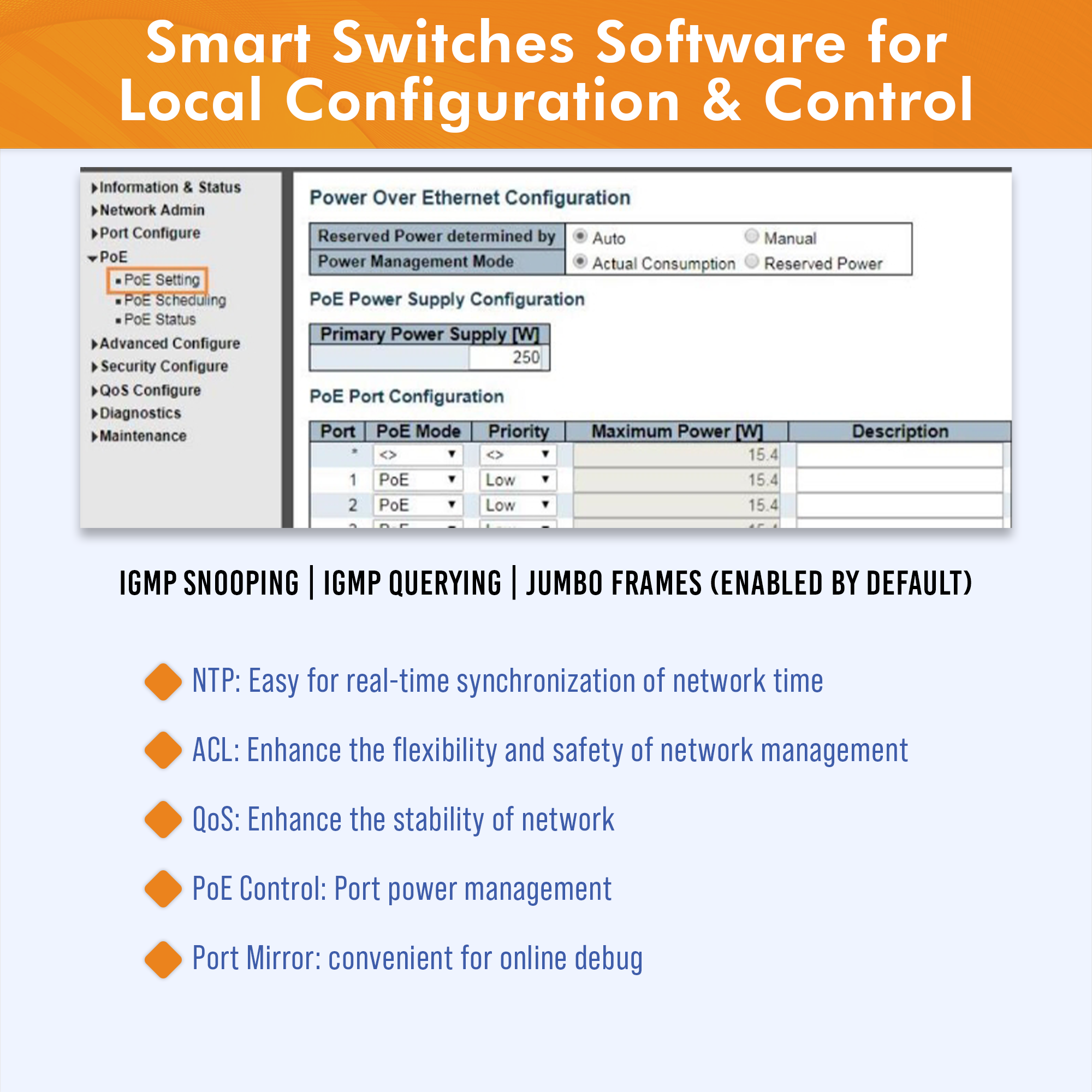 48-Port Gigabit Ethernet PoE Switch For AV Over IP System