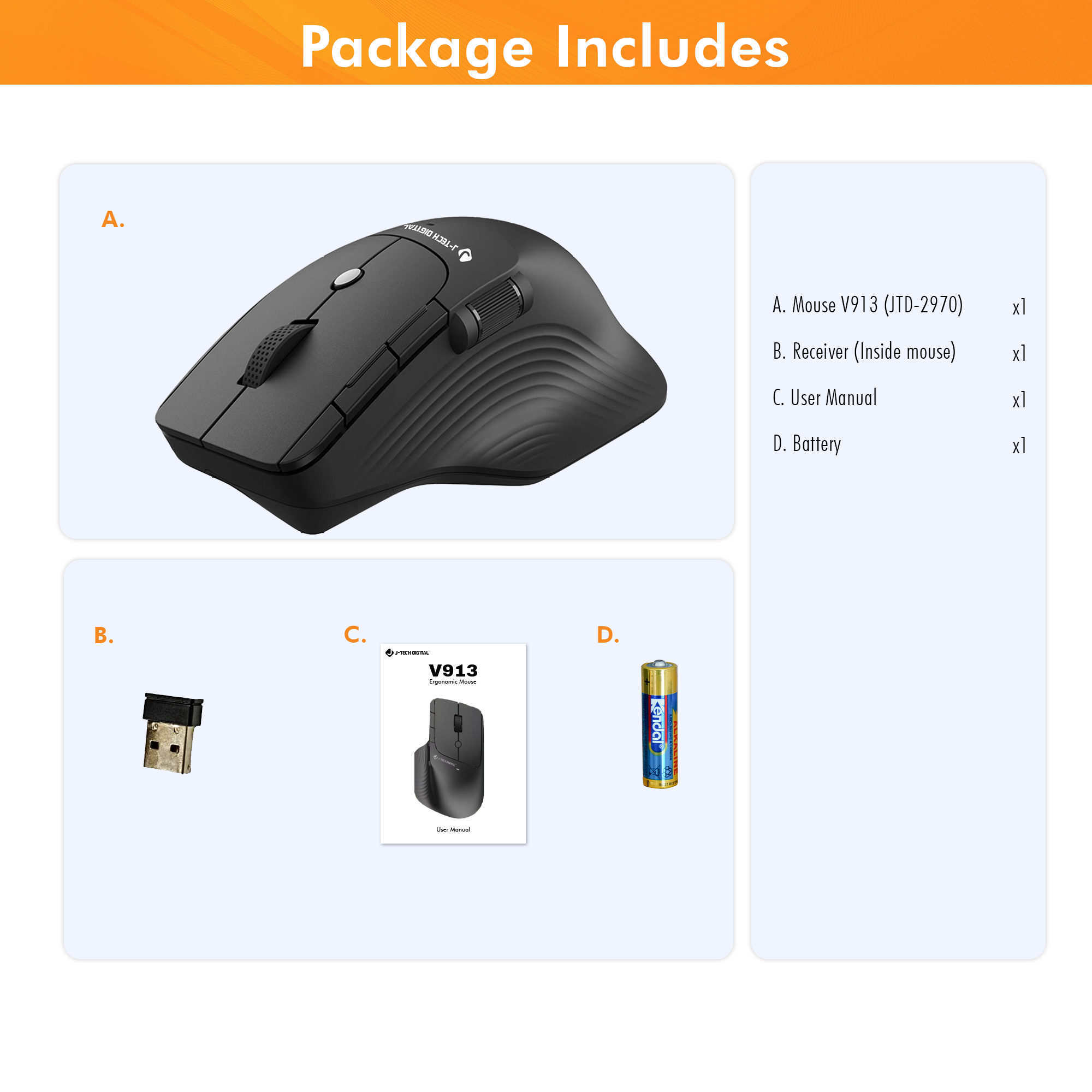 Wireless Ergonomic Mouse with Adjustable DPI, Side Thumb Scroll Wheel, and Comfortable Palm Rest (Black)