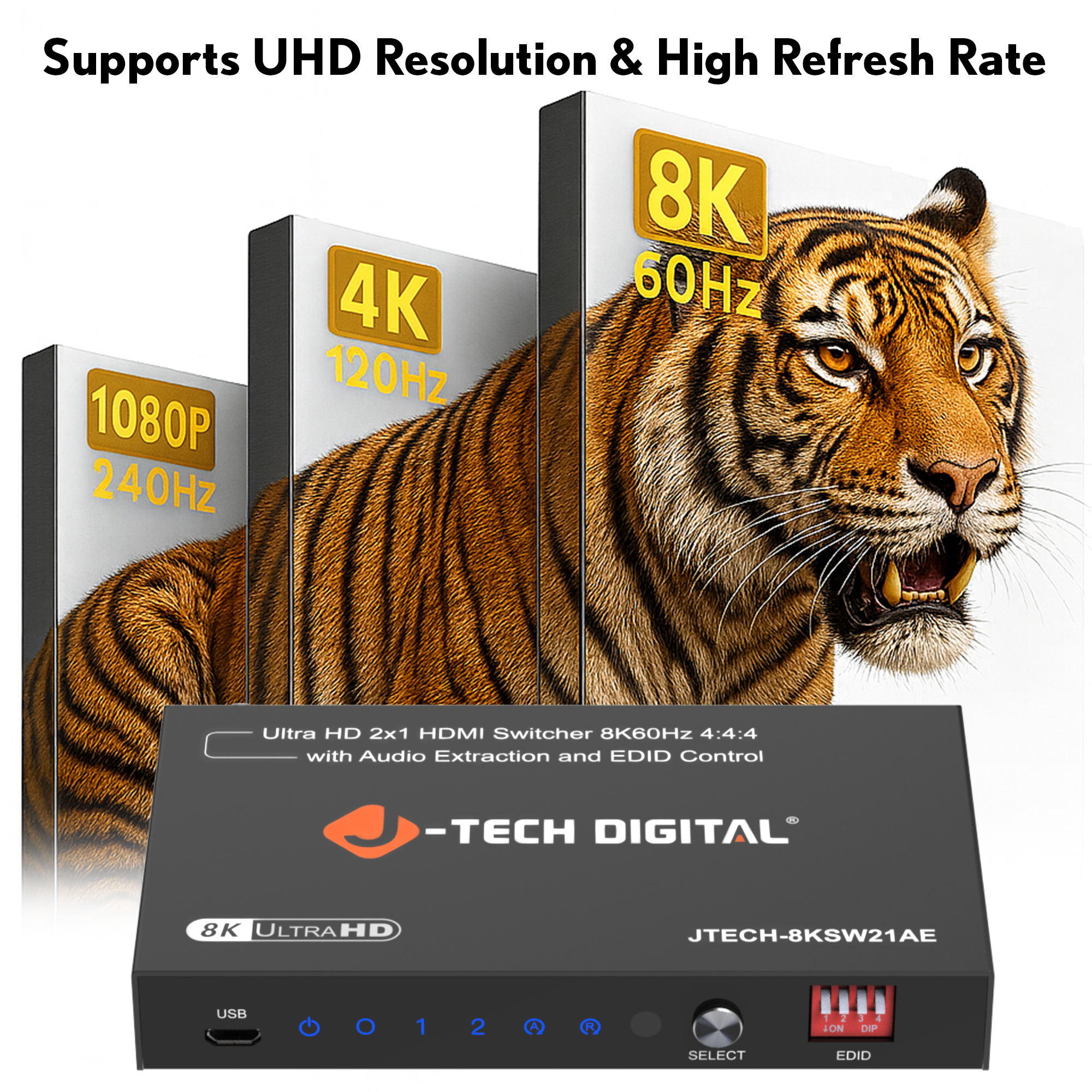 8K 60Hz HDMI Switch 2 In 1 Out with Audio Extraction