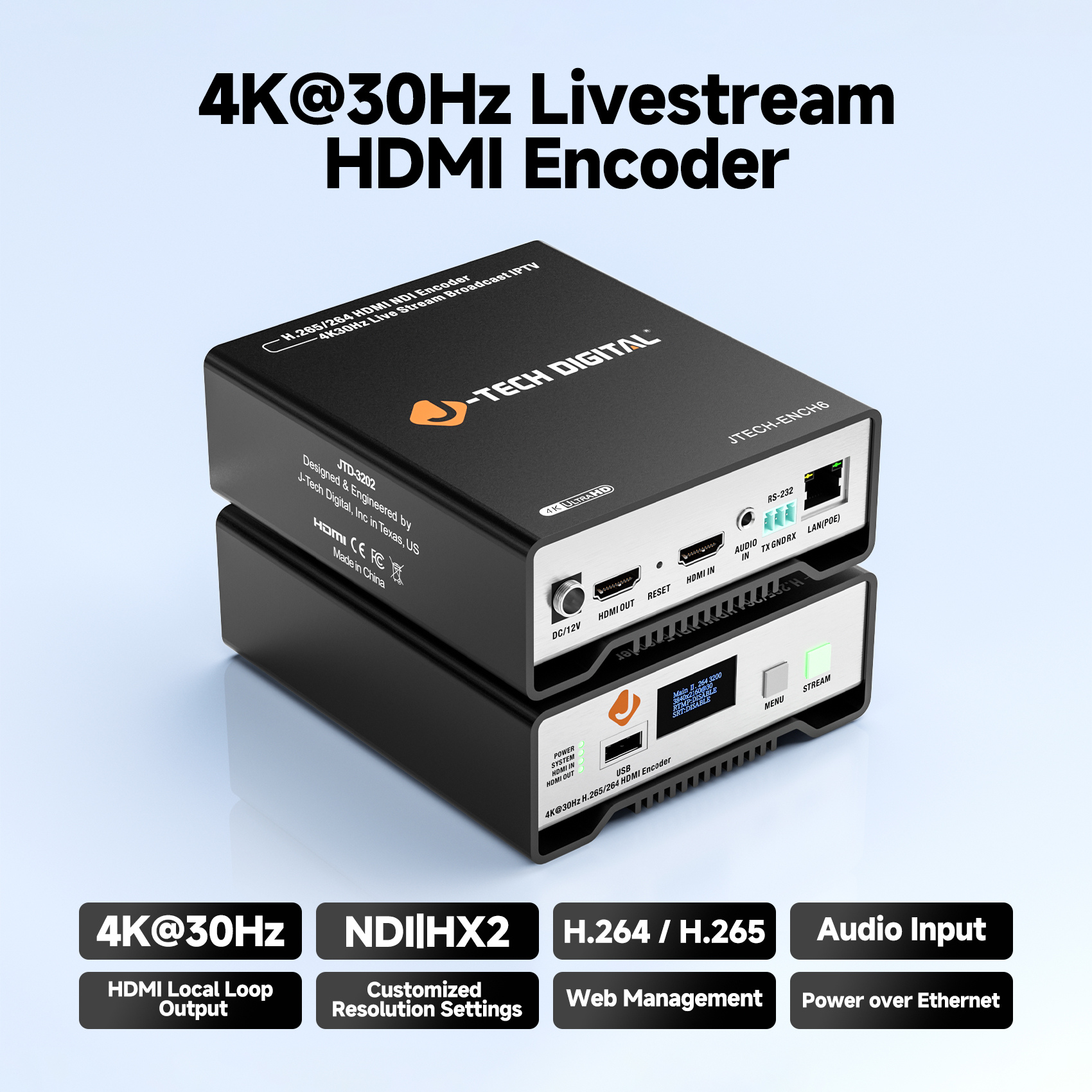 4K 30Hz H.264 H.265 Livestream HDMI Encoder with NDI & PoE