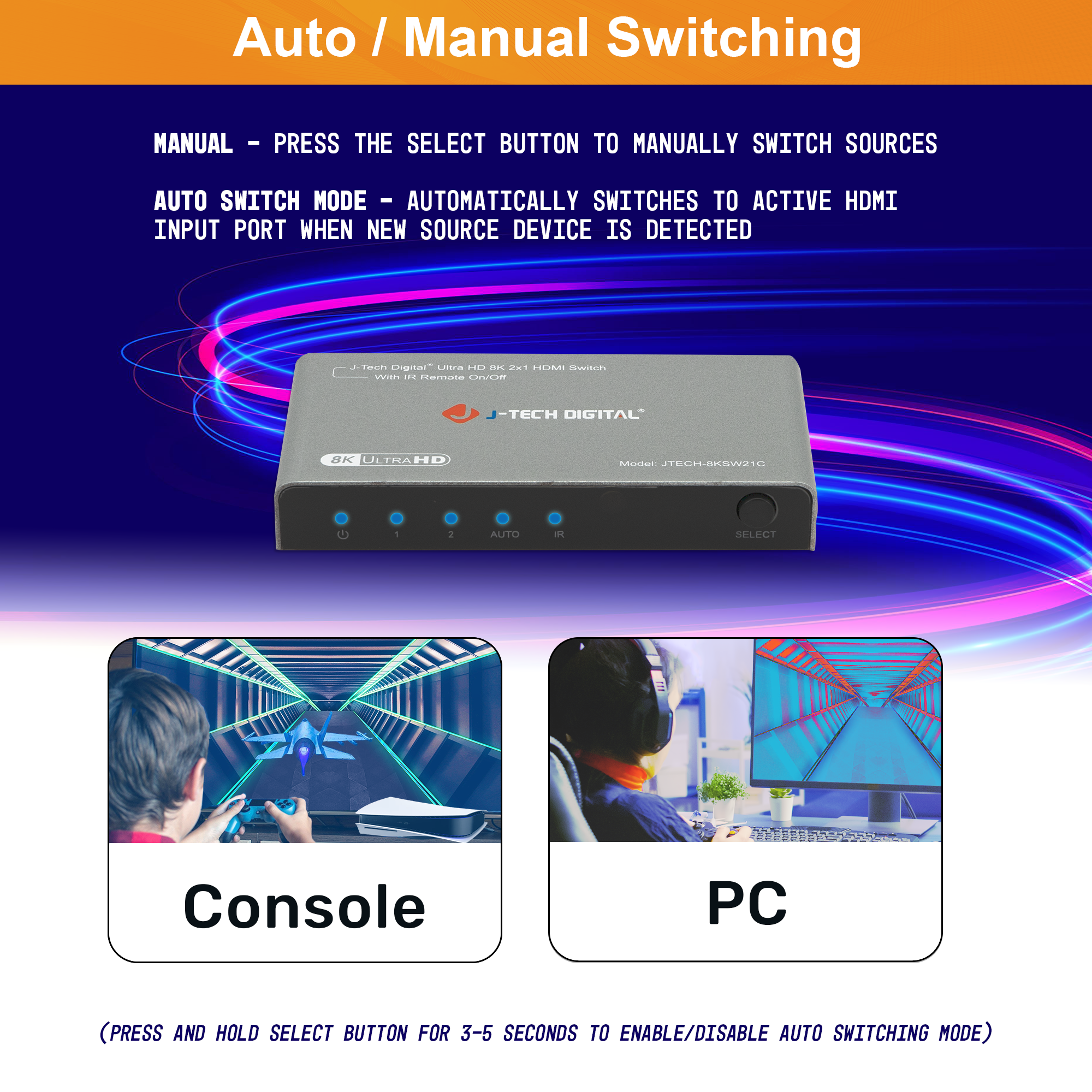 8K 60Hz 2x1 HDMI Switch with IR Remote