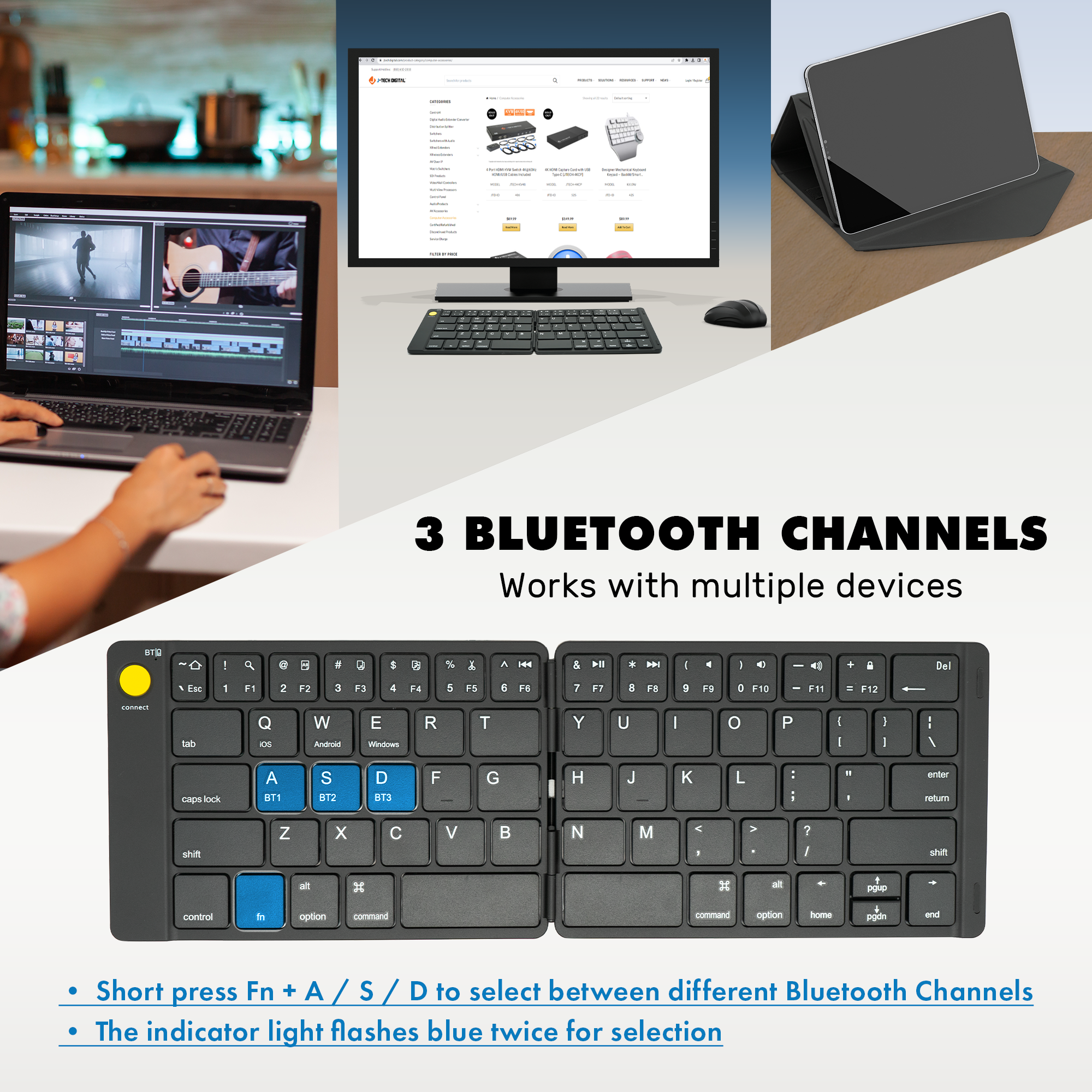 Foldable Bluetooth Keyboard and 2-in-1 Sliding Wireless Mouse – Multi-Device, Compact, and Portable with Leather Case