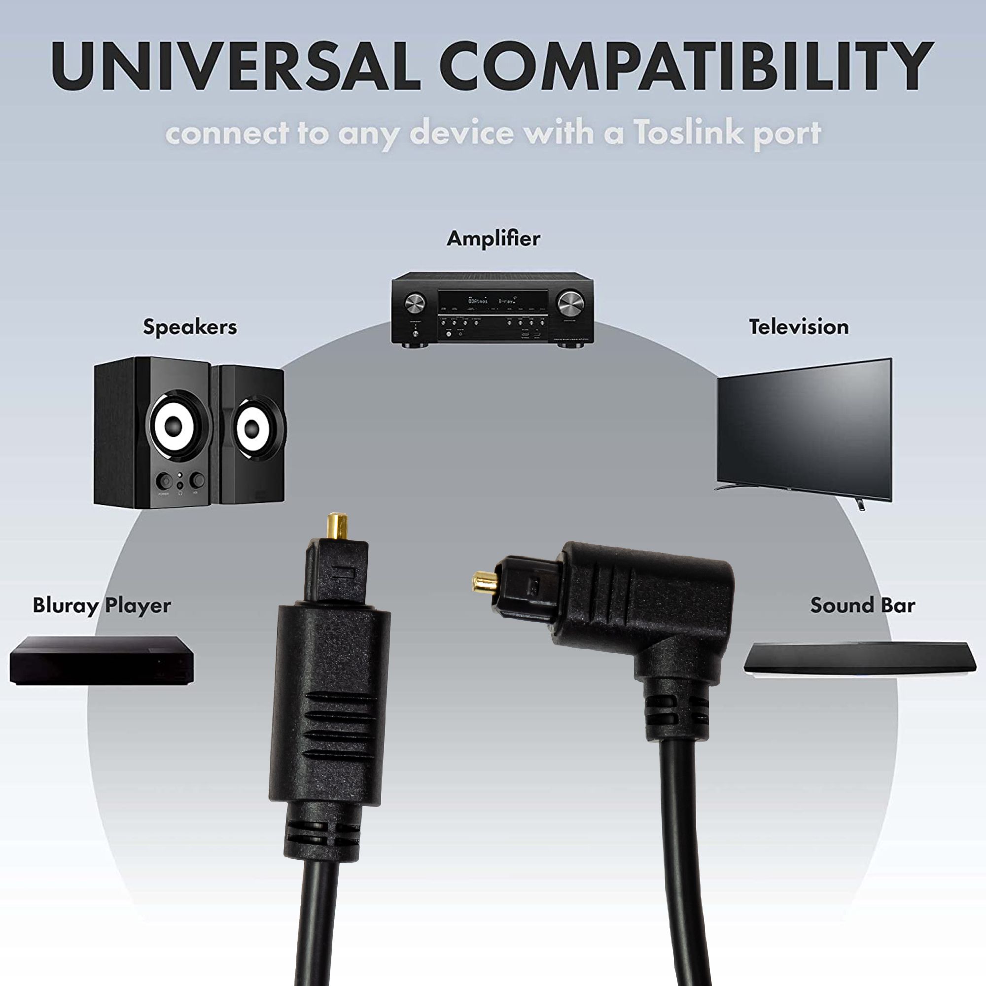 6ft Optical Cable with 90 Degree Angle Connection – Dolby Digital and DTS Support