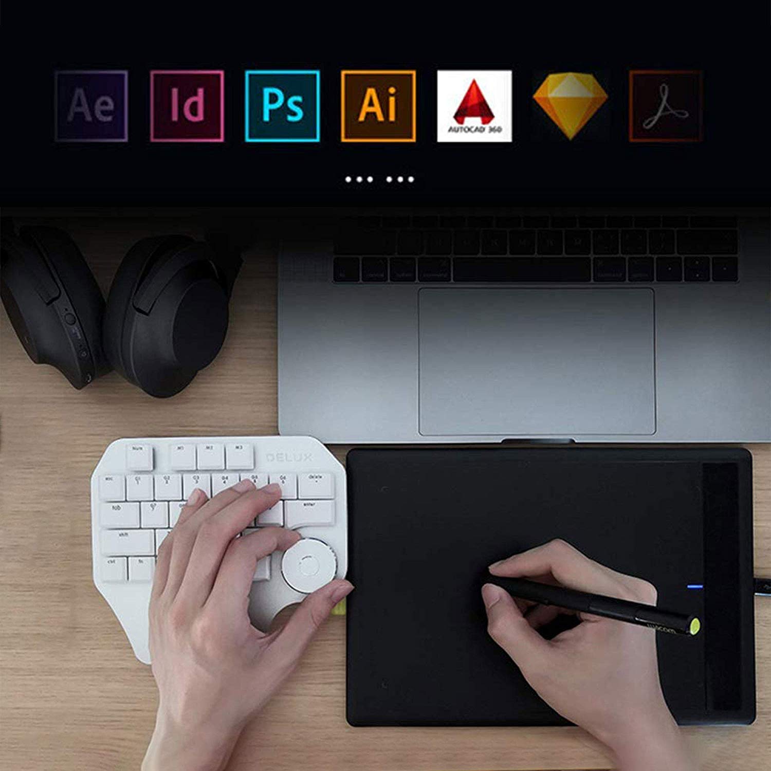 Mechanical Keyboard Keypad for Designers – Backlit, Multi-Function Dial and 3 Shortcut Groups (White)