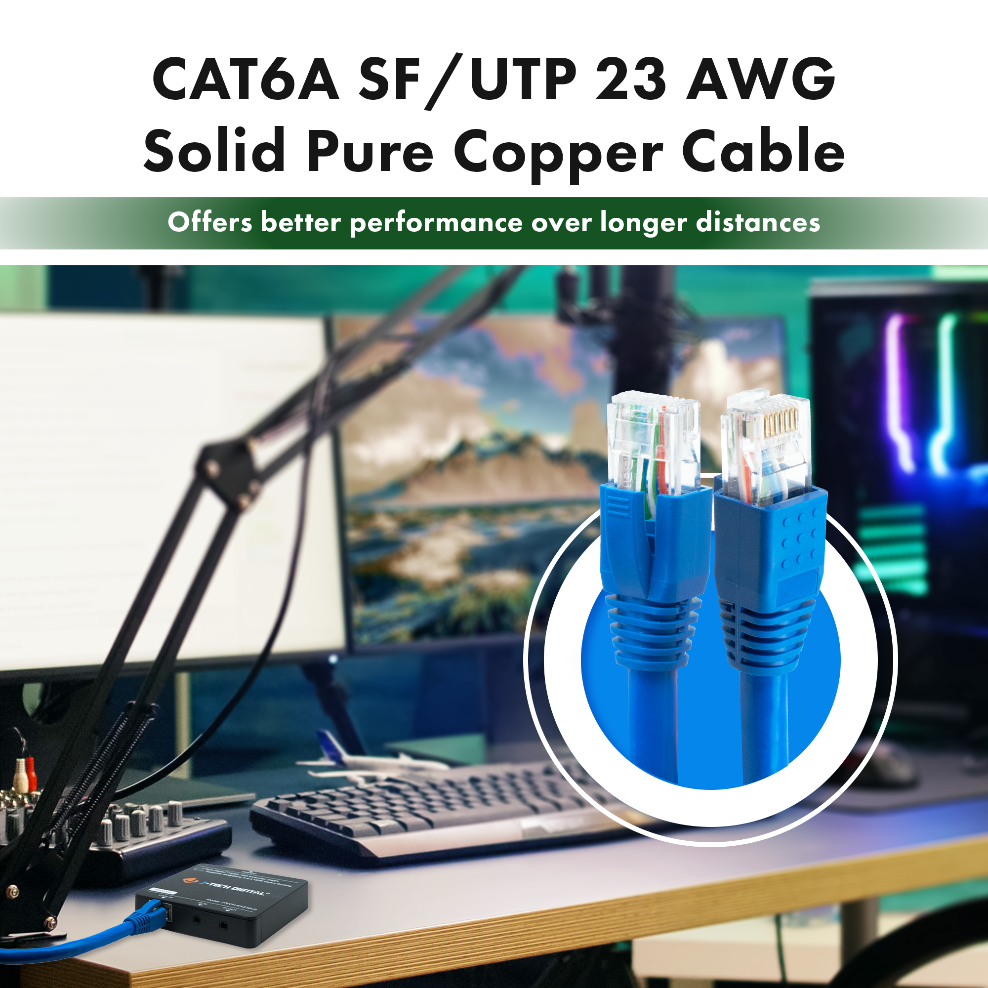 300ft CAT6A Ethernet Cable - SF/UTP Solid Pure Copper 23AWG