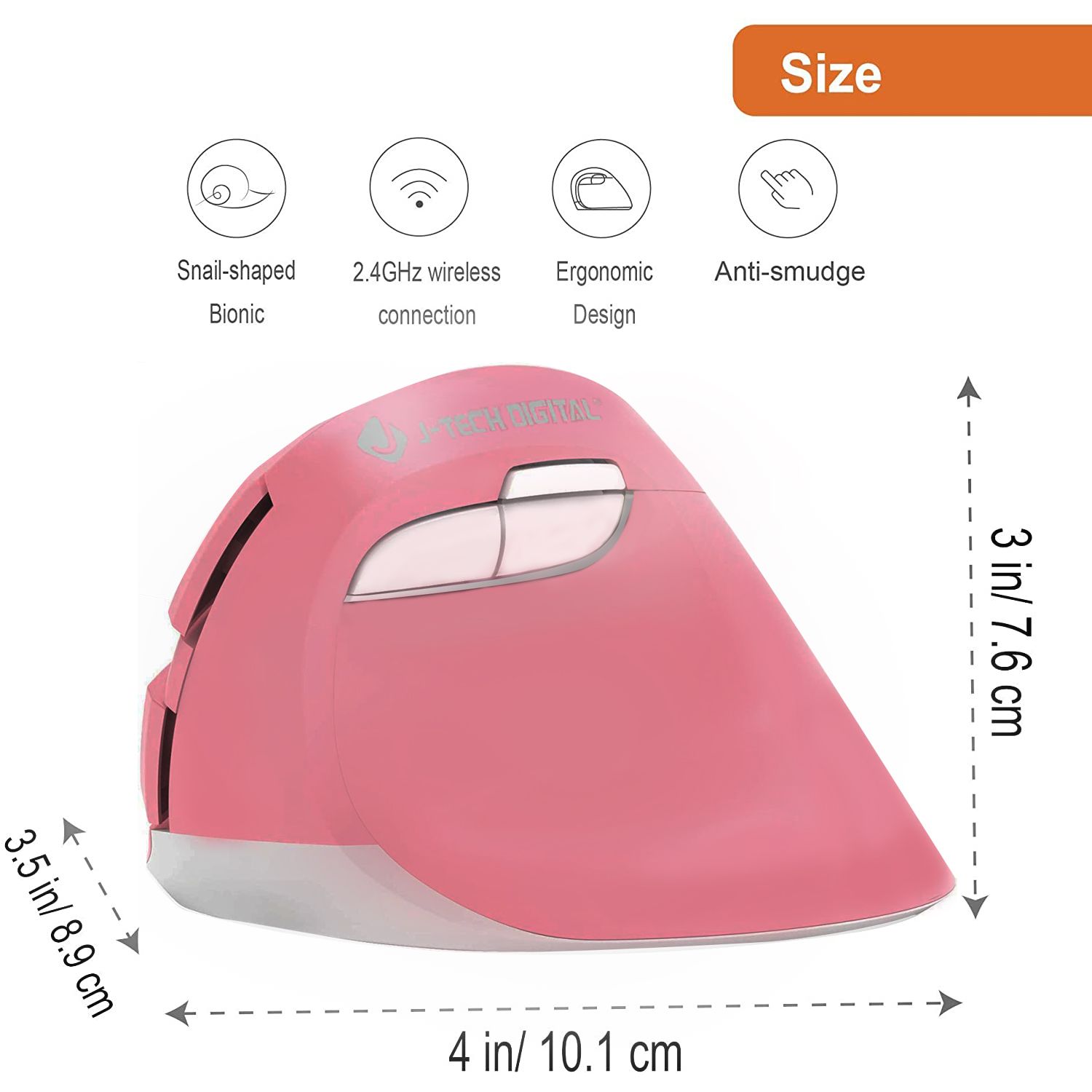 Vertical Wireless Ergonomic Mouse - Compact Design, Adjustable DPI (Pink)