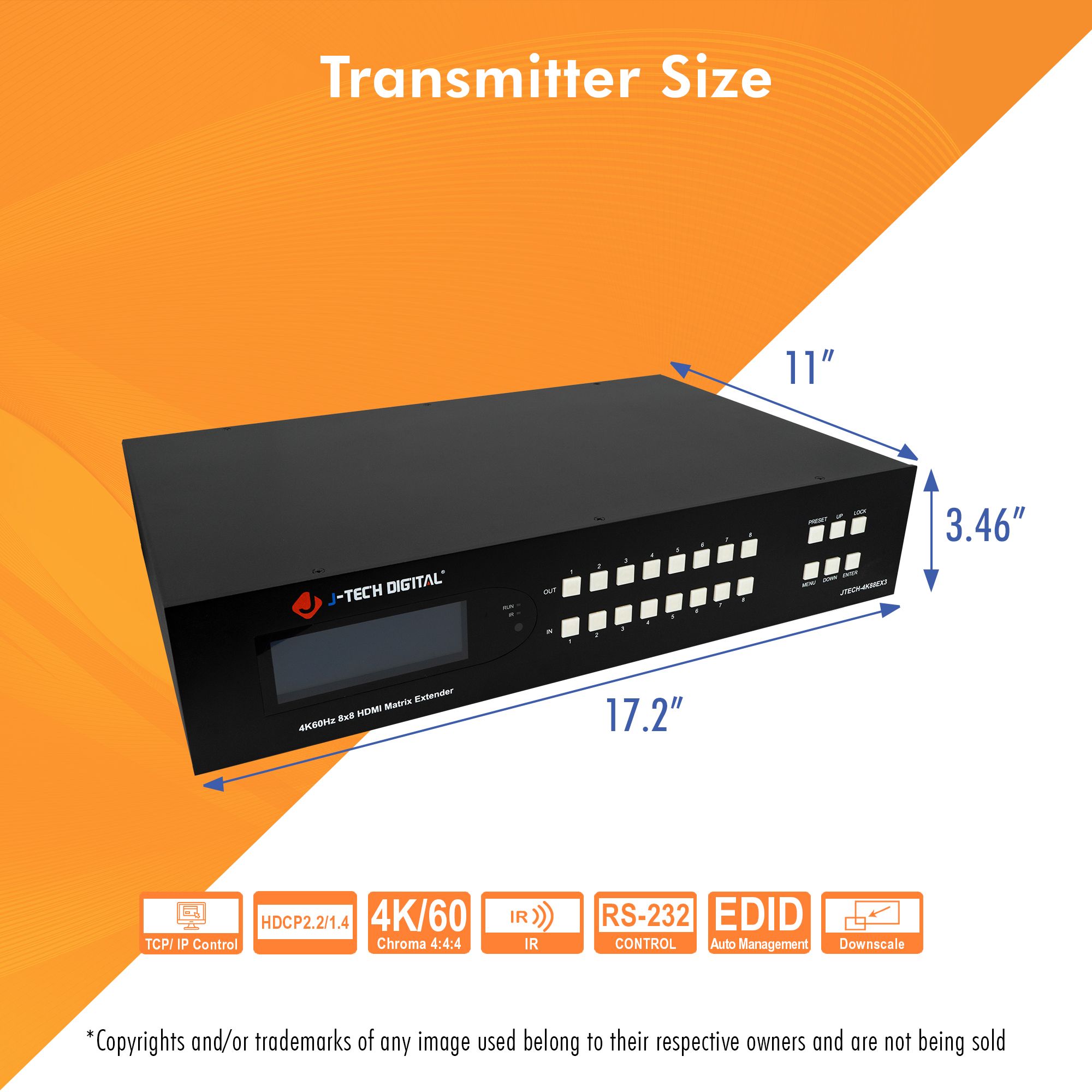 4K 60Hz 8x8 HDMI Matrix Extender Over Ethernet (213ft)