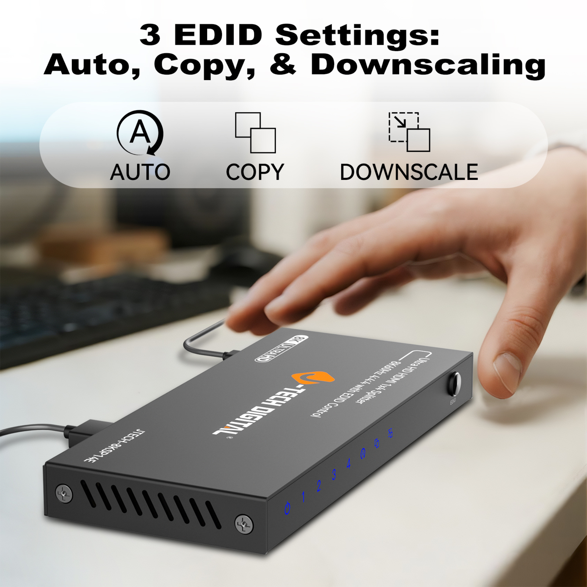 8K 60Hz 1x4 HDMI Splitter with Downscaling and EDID Control