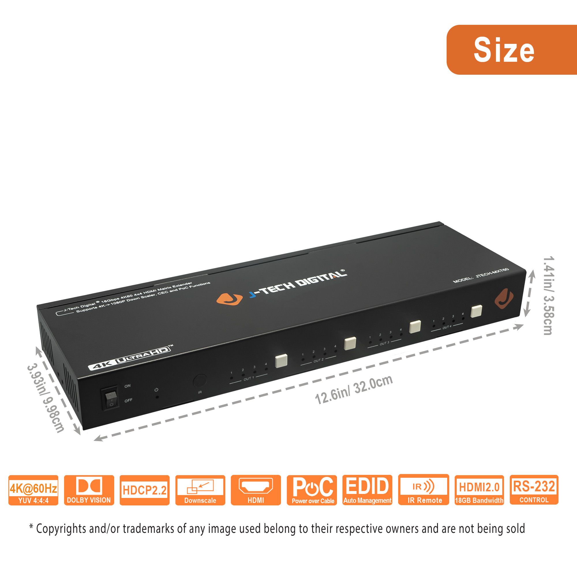 4K 60Hz 4x4 HDMI Matrix Extender Over Ethernet (130ft)