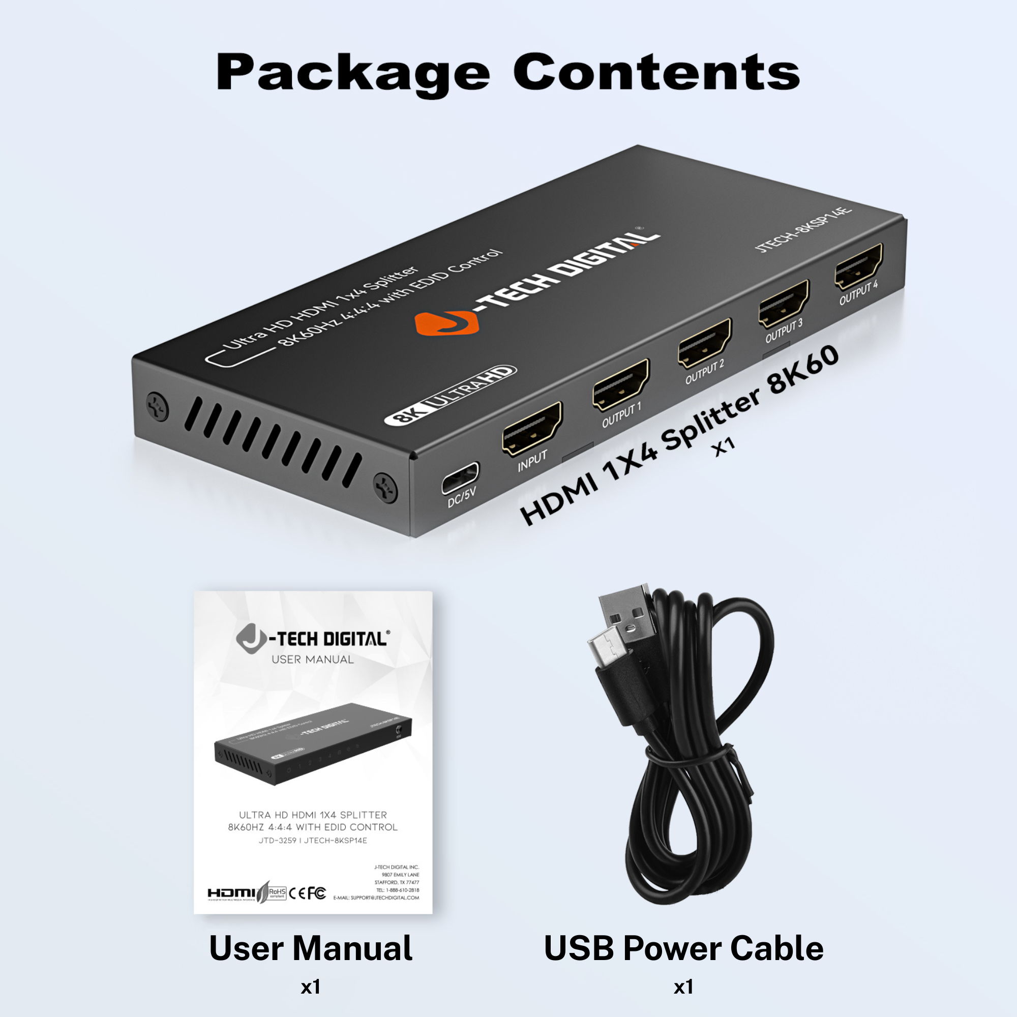 8K 60Hz 1x4 HDMI Splitter with Downscaling and EDID Control