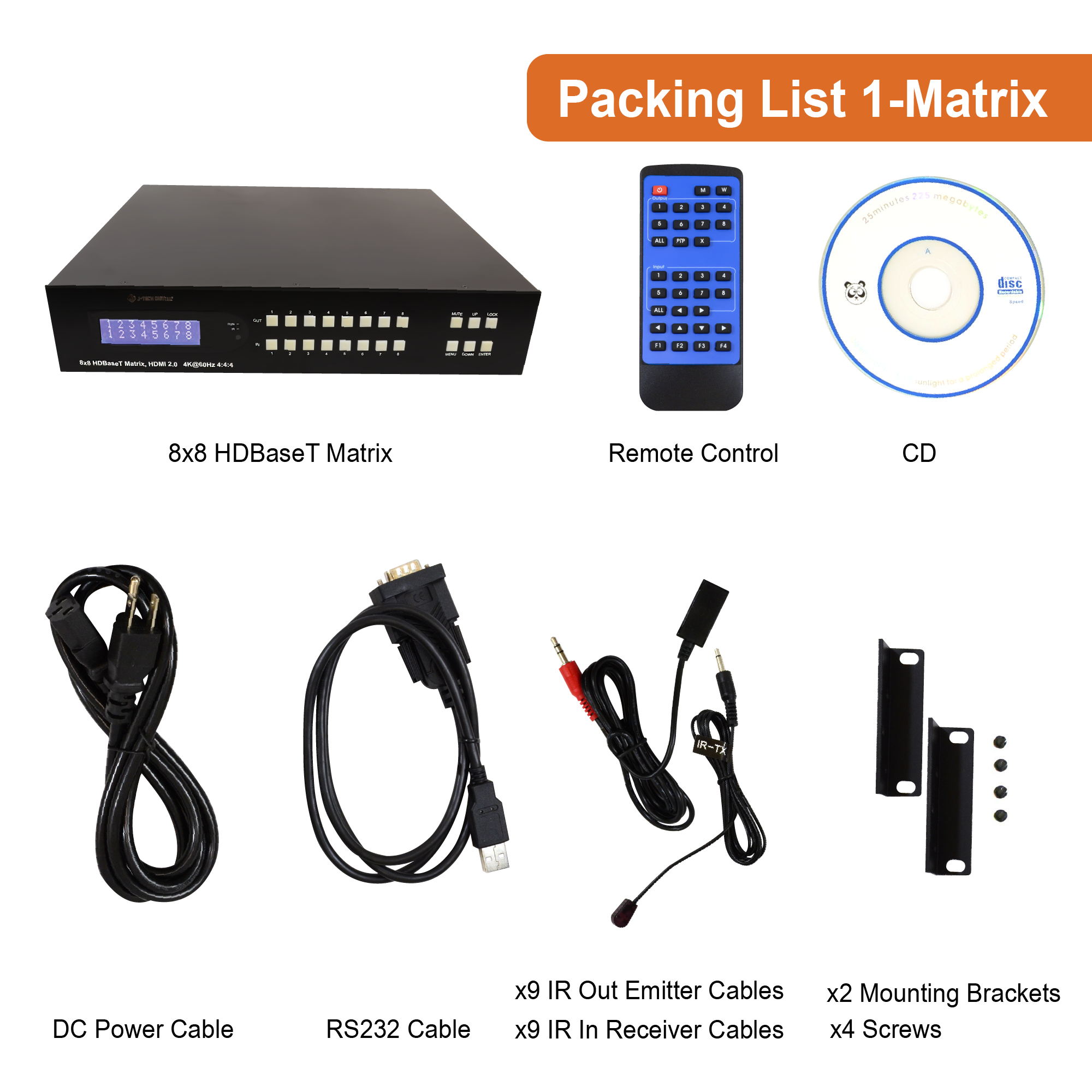 4K 60Hz 8x16 HDMI Matrix Extender with PoC (130ft)