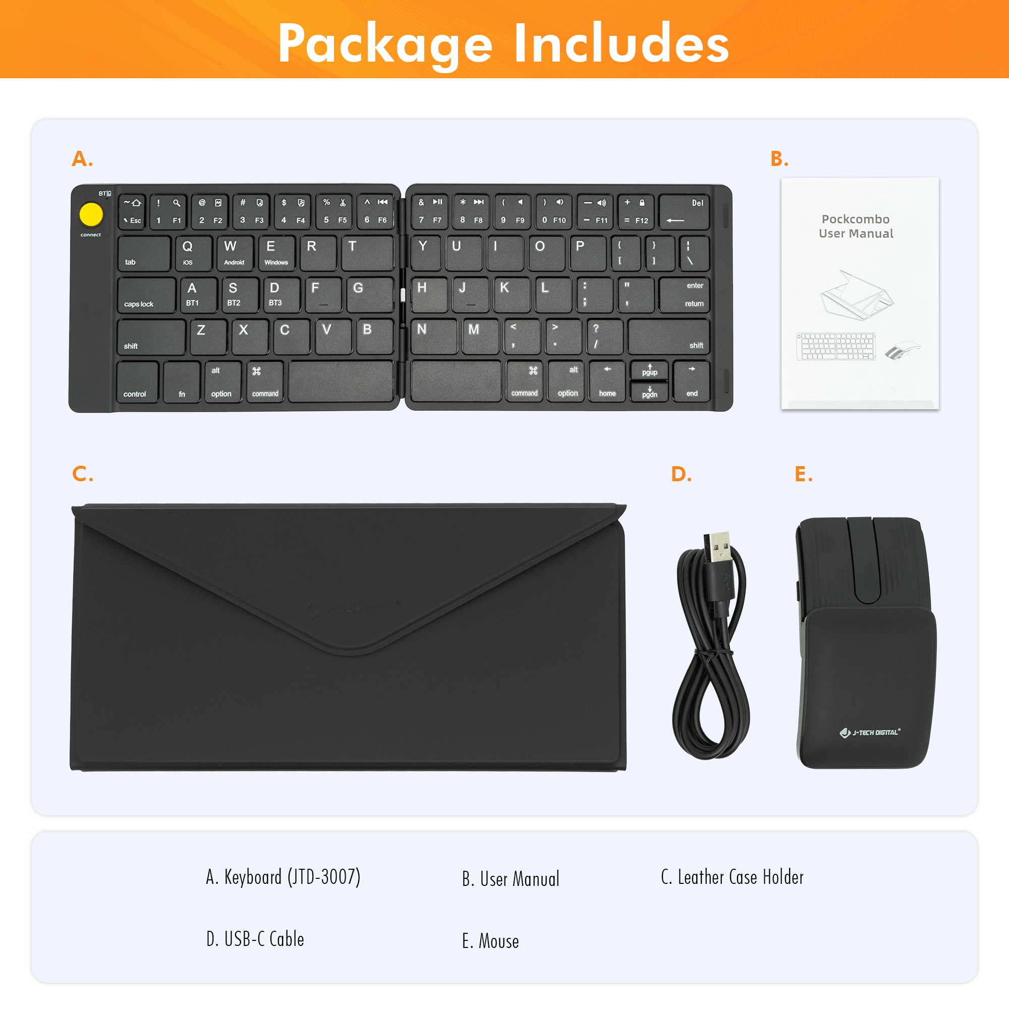 Foldable Bluetooth Keyboard and 2-in-1 Sliding Wireless Mouse – Multi-Device, Compact, and Portable with Leather Case