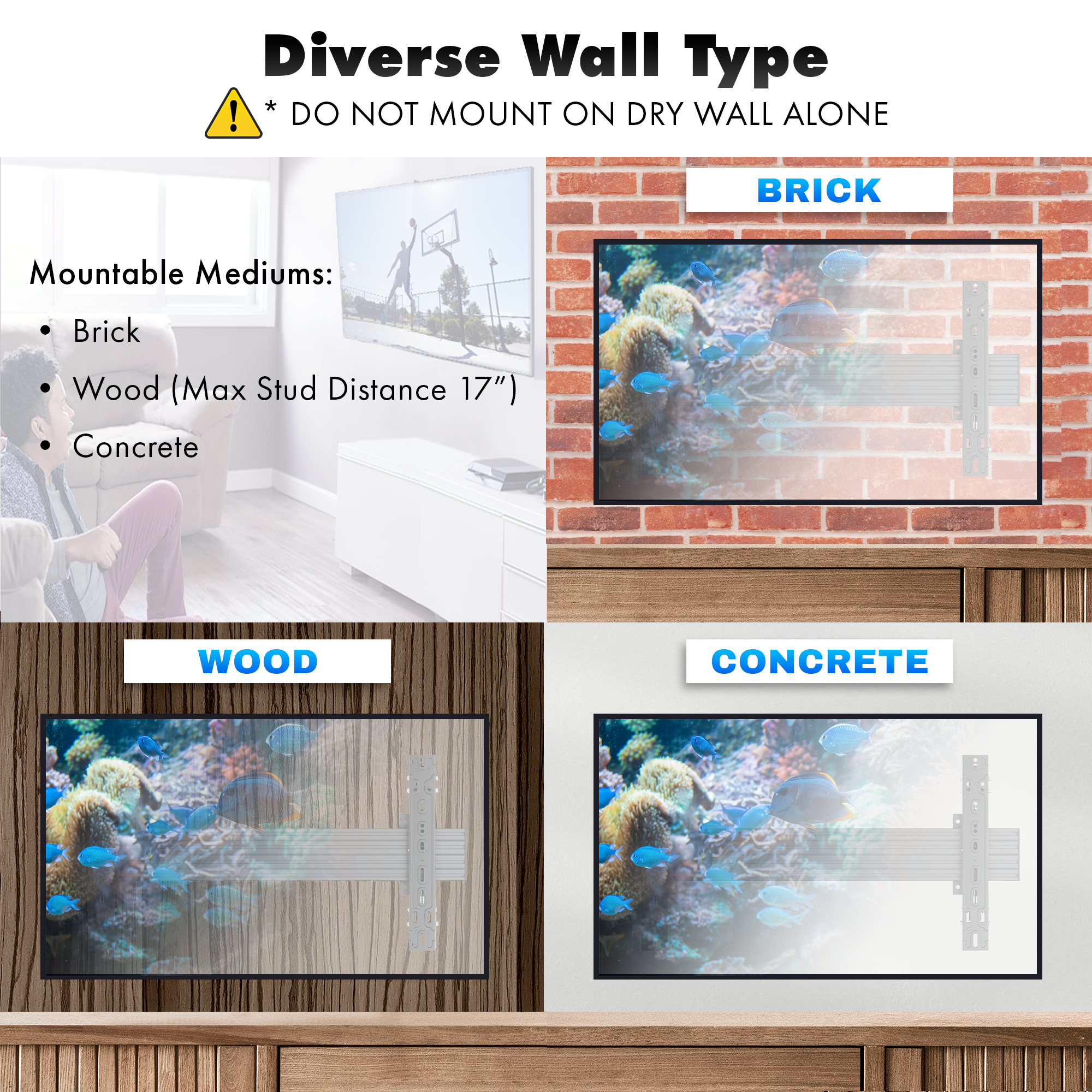 TV Video Wall Mount Kit 1000mm with Push-In Pop-Out Arms and Adjustable Tilt