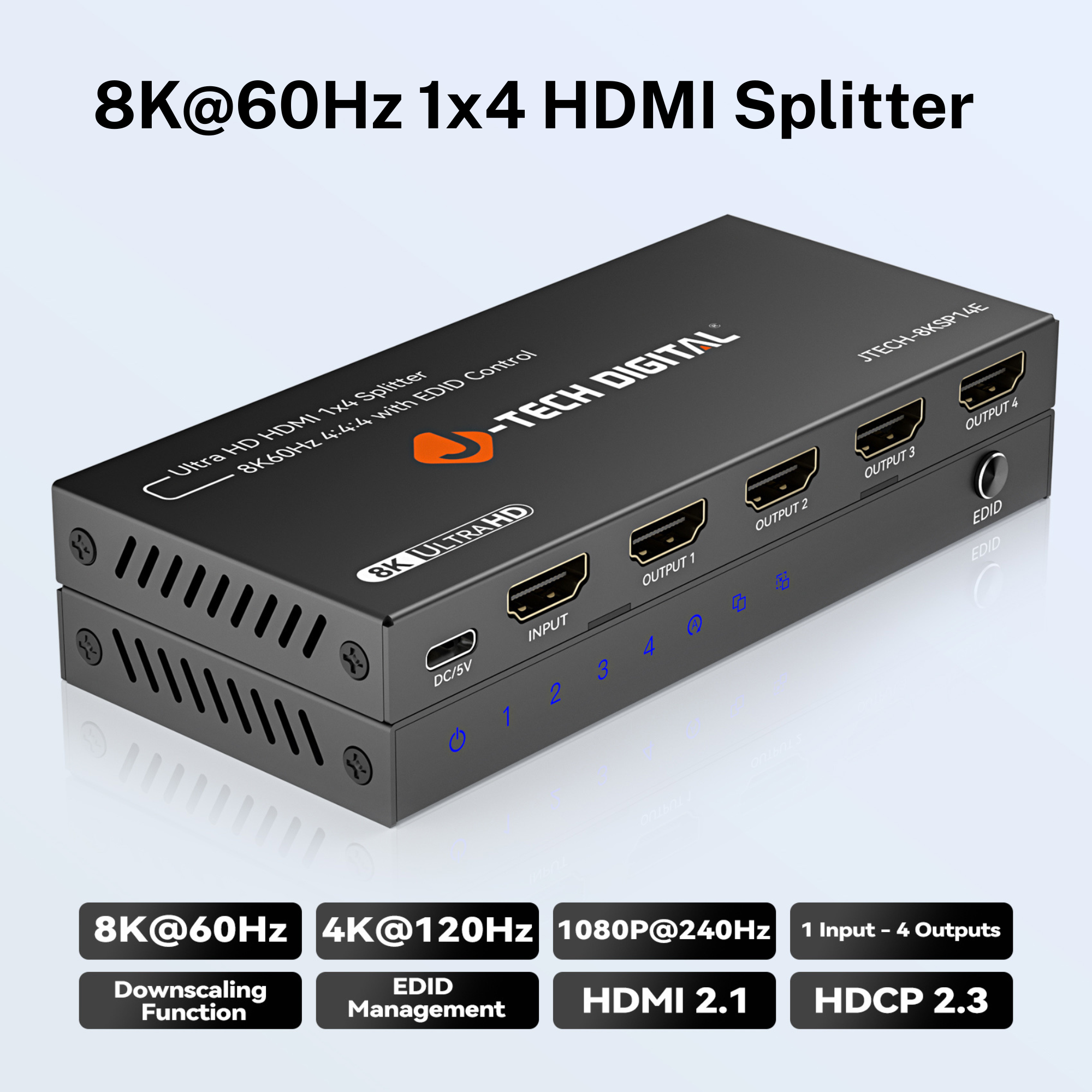 8K 60Hz 1x4 HDMI Splitter with Downscaling and EDID Control