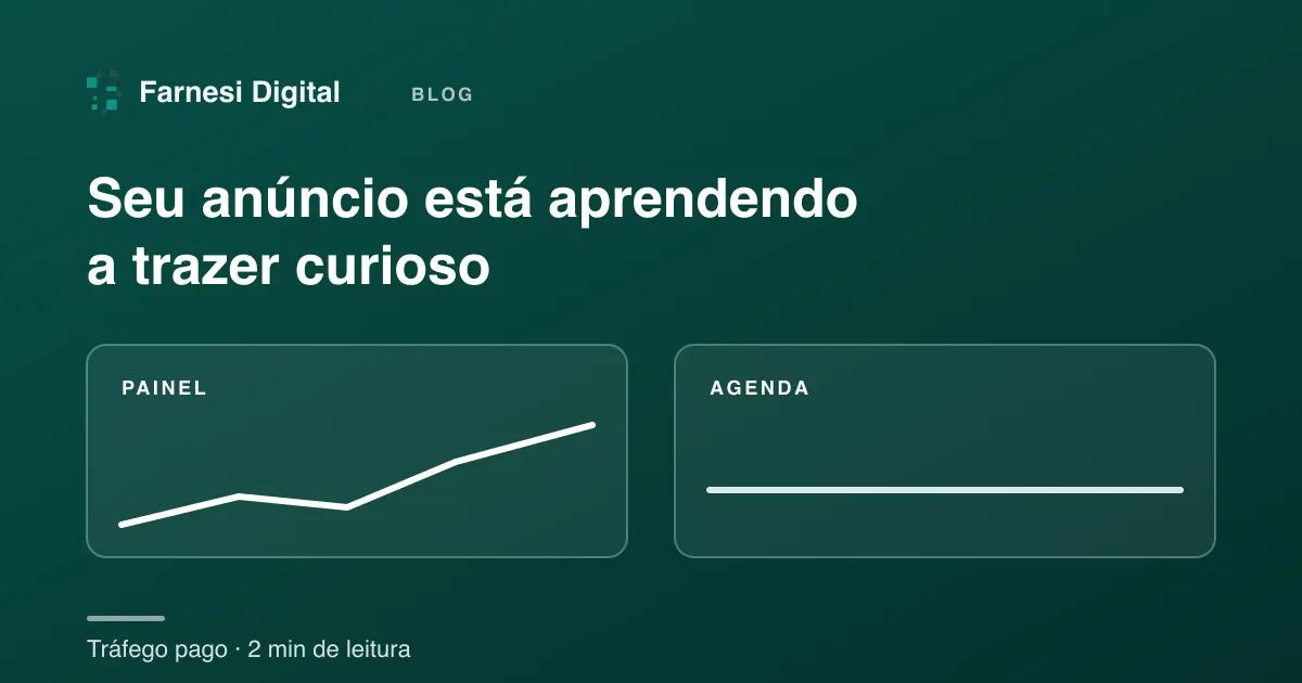 Dois cartões: o painel com uma linha subindo e a agenda com uma linha parada. Leads desqualificados enchem o painel sem encher a agenda
