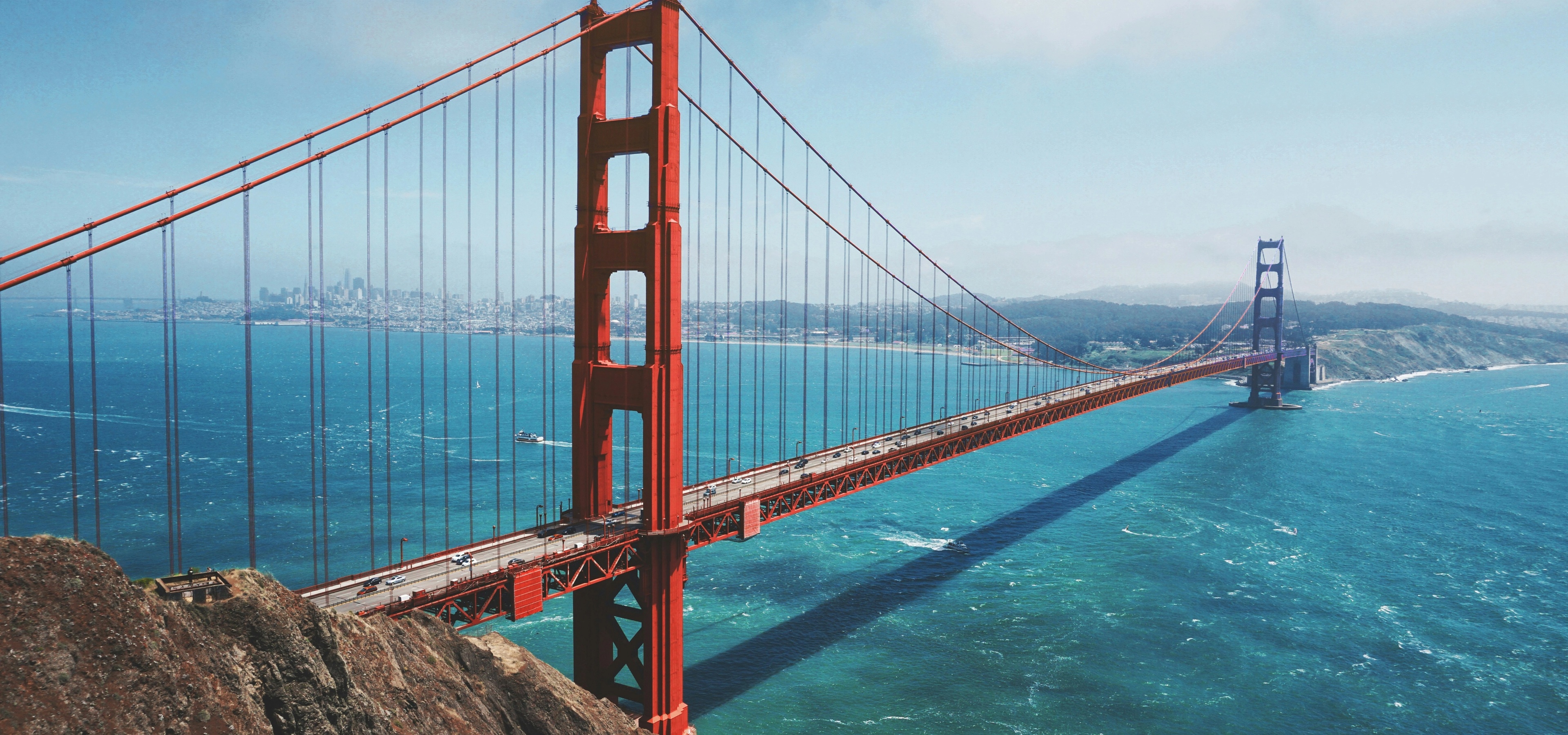 Golden Gate Bridge on a partly cloudy day in San Francisco