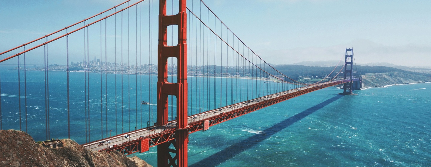 Golden Gate Bridge on a partly cloudy day in San Francisco