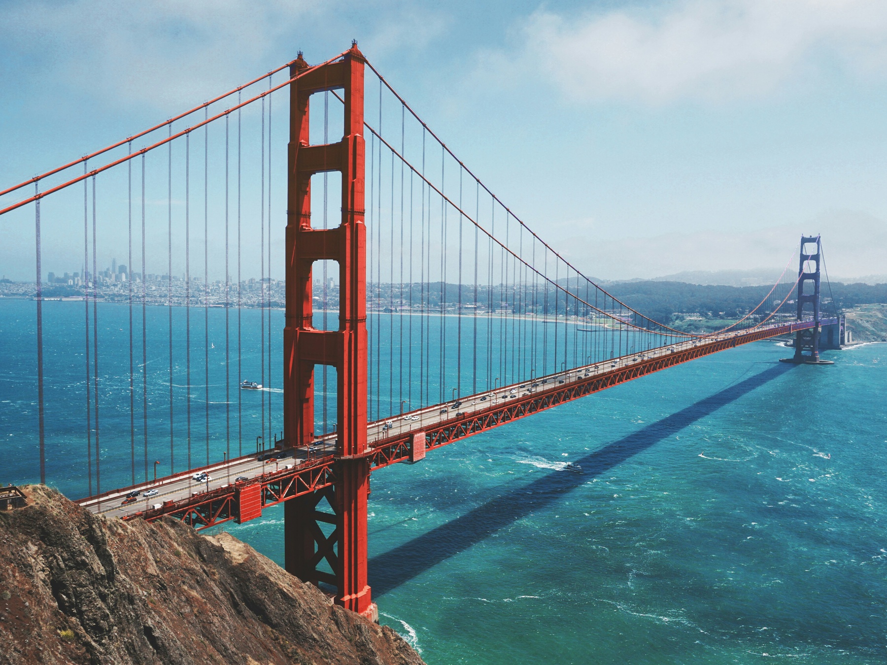 Golden Gate Bridge on a partly cloudy day in San Francisco