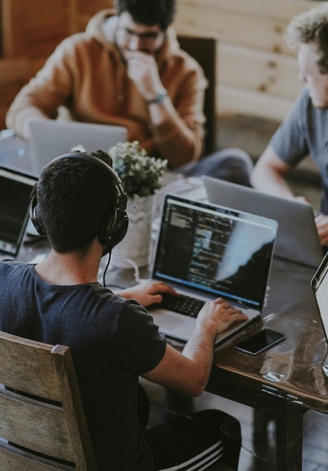 Colleagues working together in an AirBNB