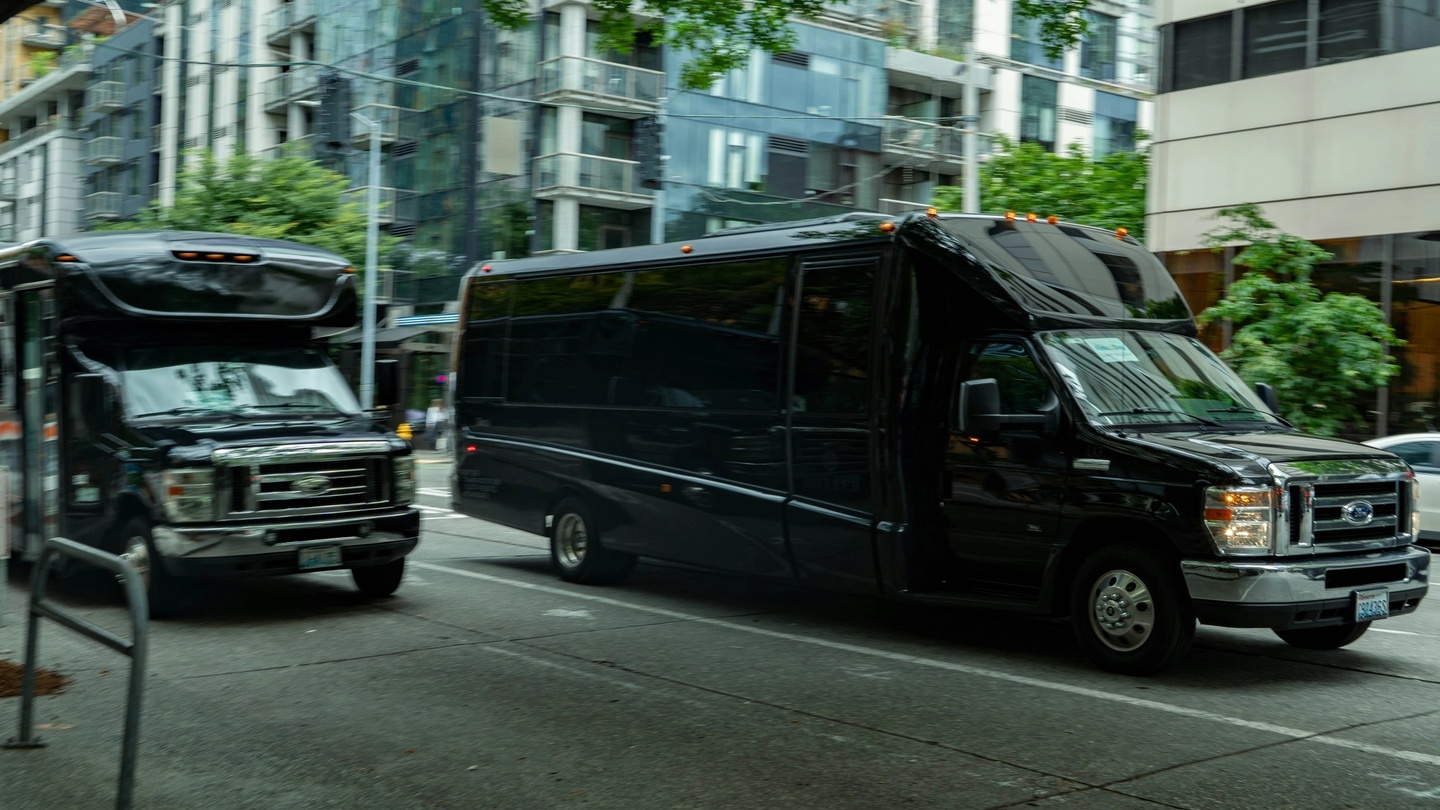 Luxury minibus transporting guests
