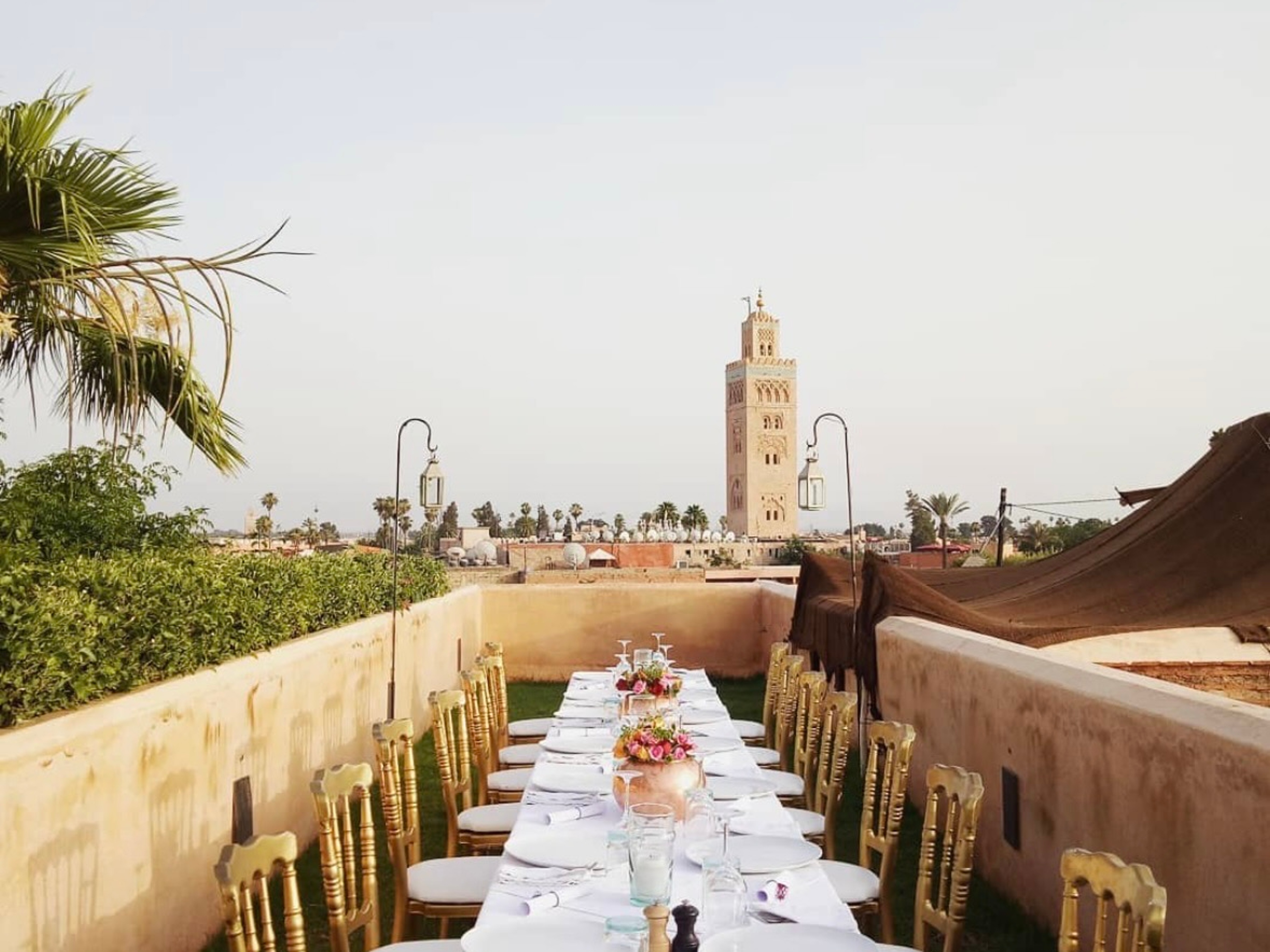 private dining set up with view of Koutoubia in Marrakech