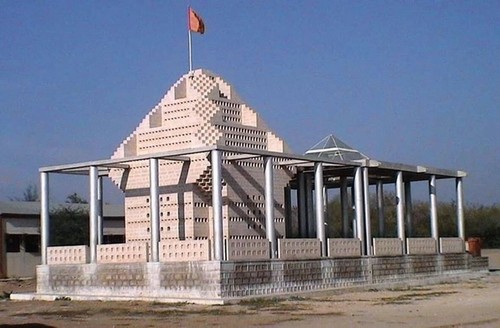Wide angle view of temple in colour