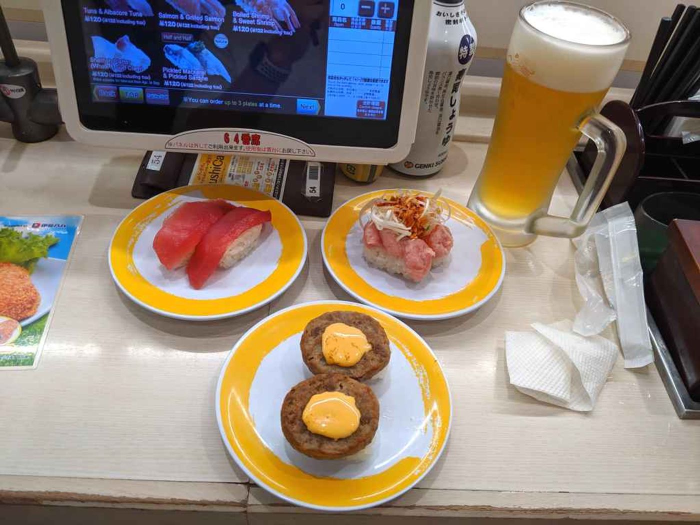 Counter space at Genki Sushi