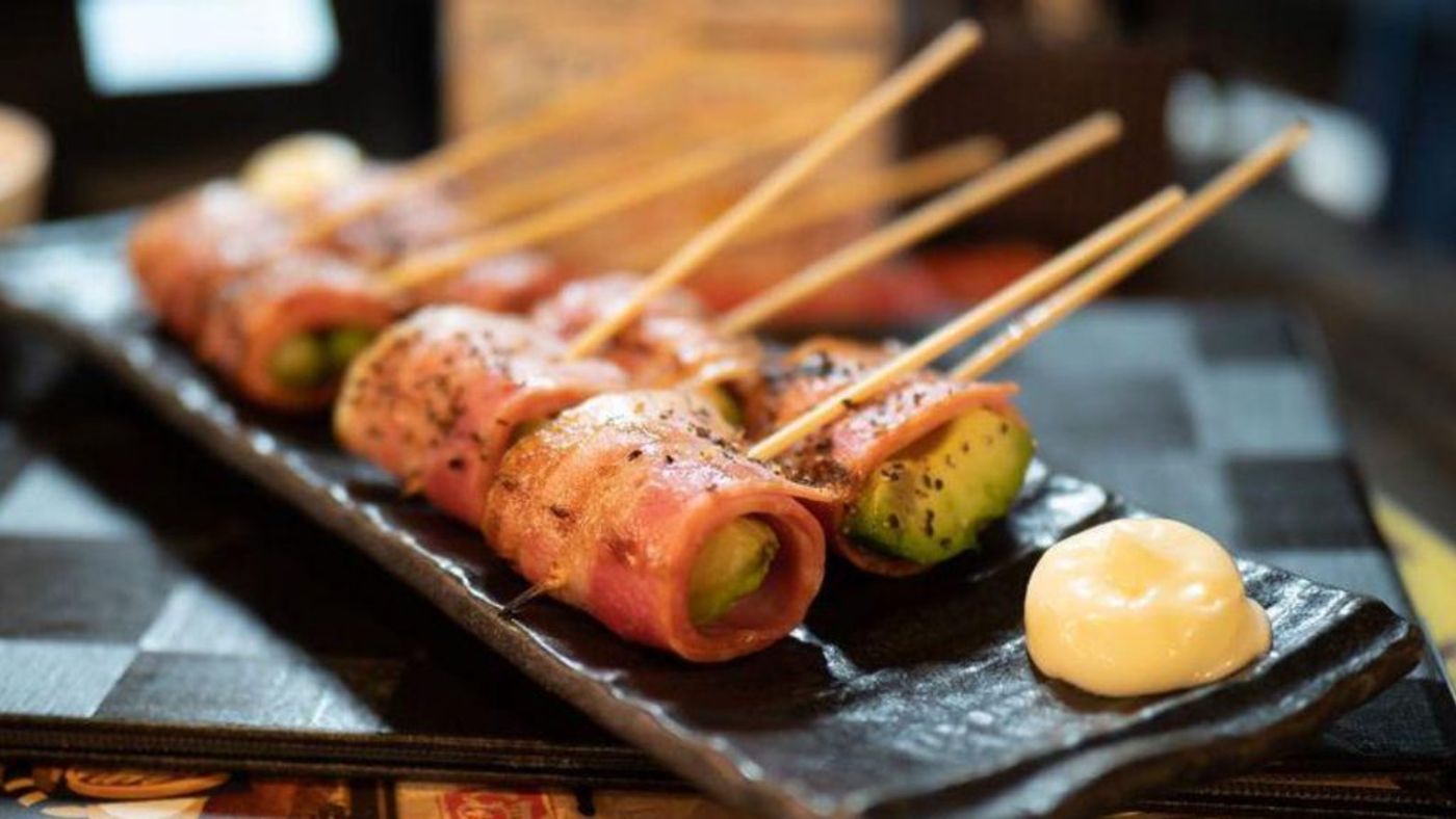 Hot skewers on a plate