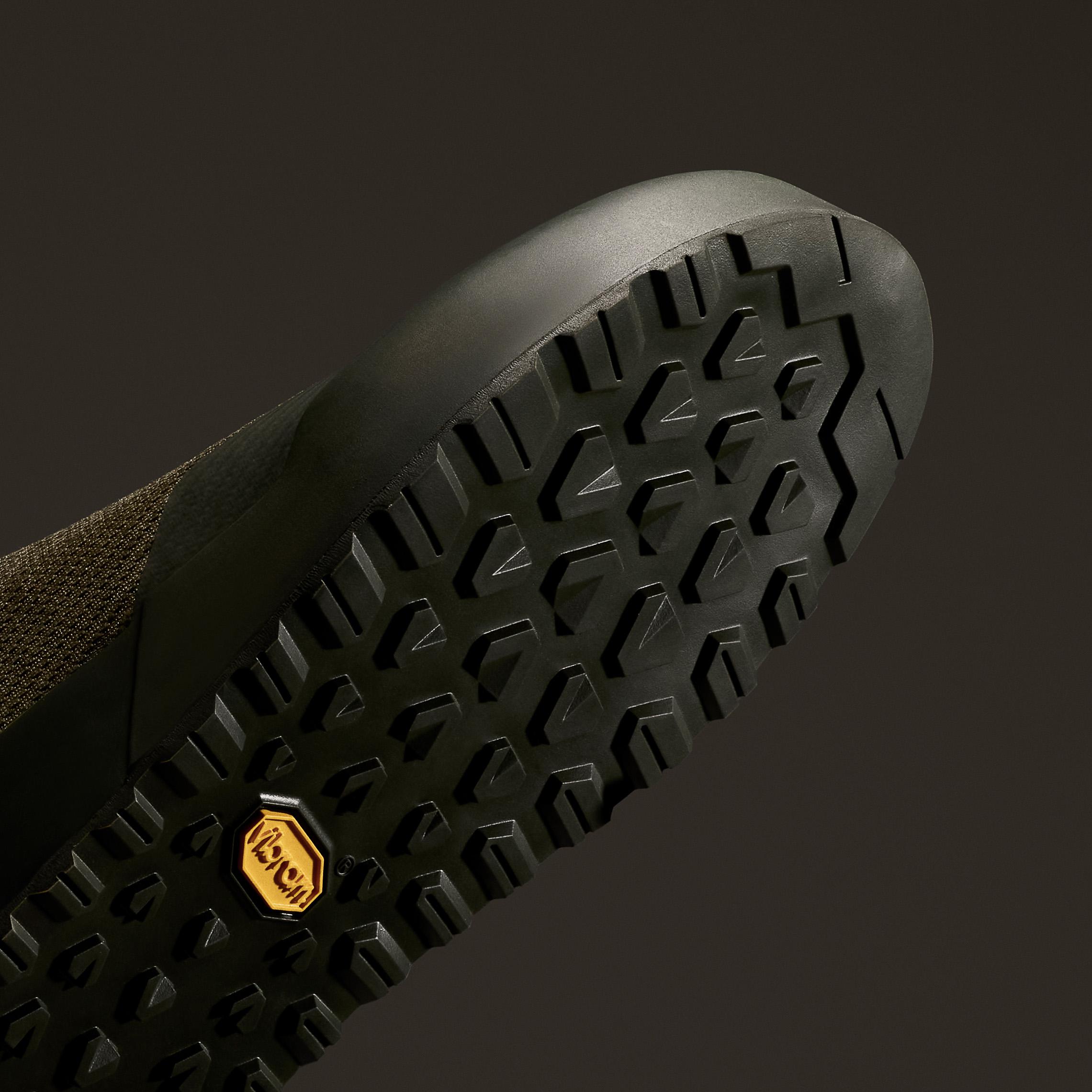 a close up of the bottom of a shoe with a vibram rubber sole