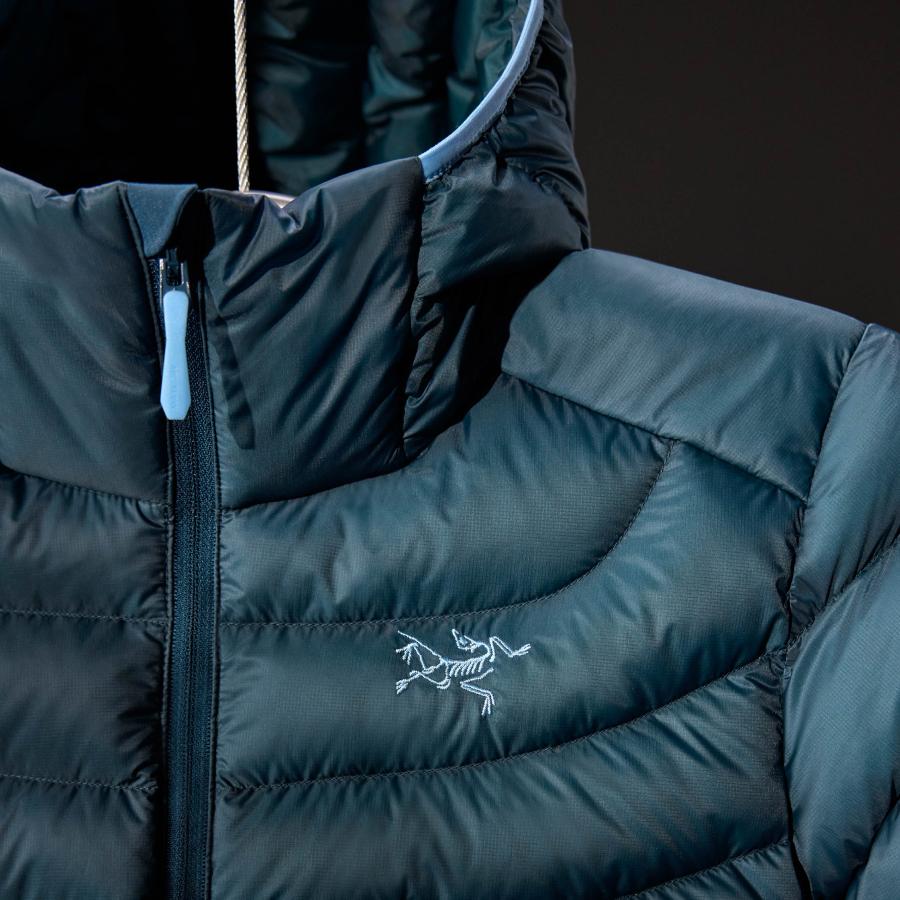 a close up of a blue jacket with a hood