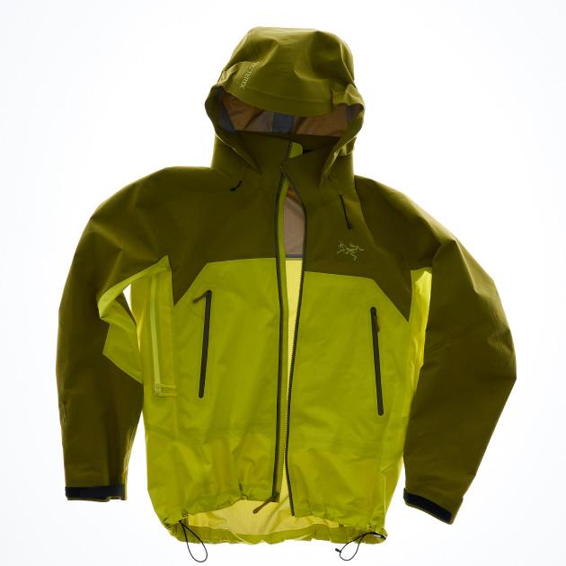 a green jacket with the word arcteryx on it