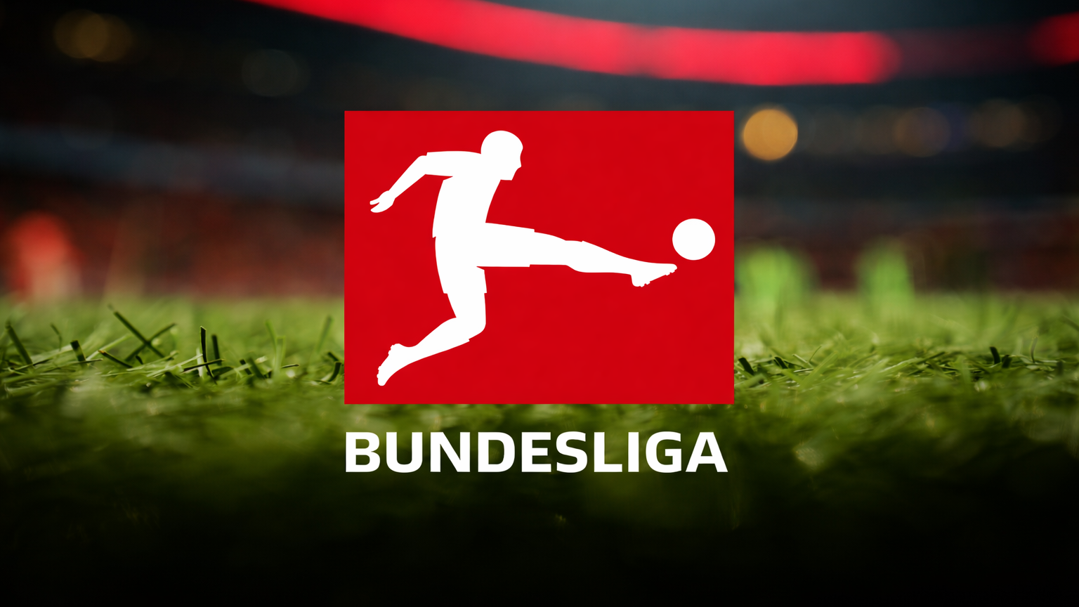 Bundesliga logo and text on a football pitch.