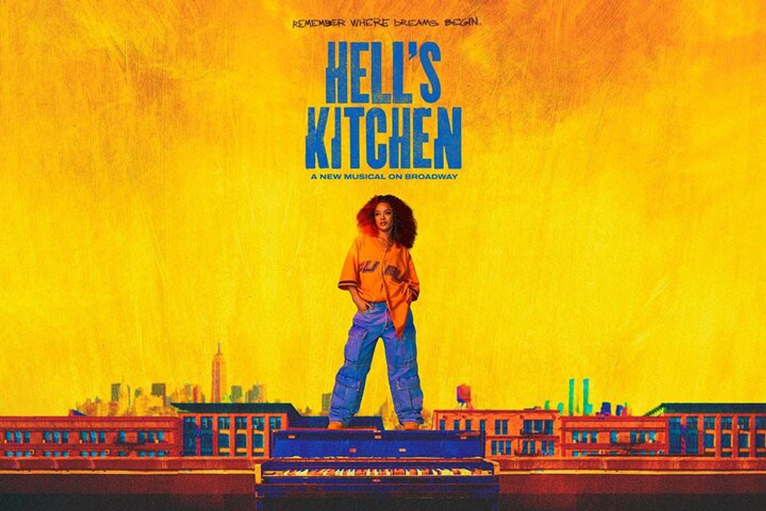 Vista de Hell's Kitchen, un barrio vibrante en la ciudad de Nueva York con edificios altos, restaurantes y un paisaje urbano.