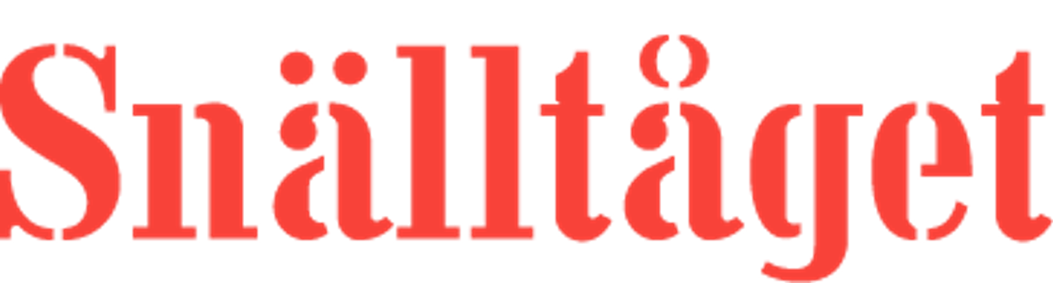 Snälltåget-logotyp i röd, schablonliknande stil.