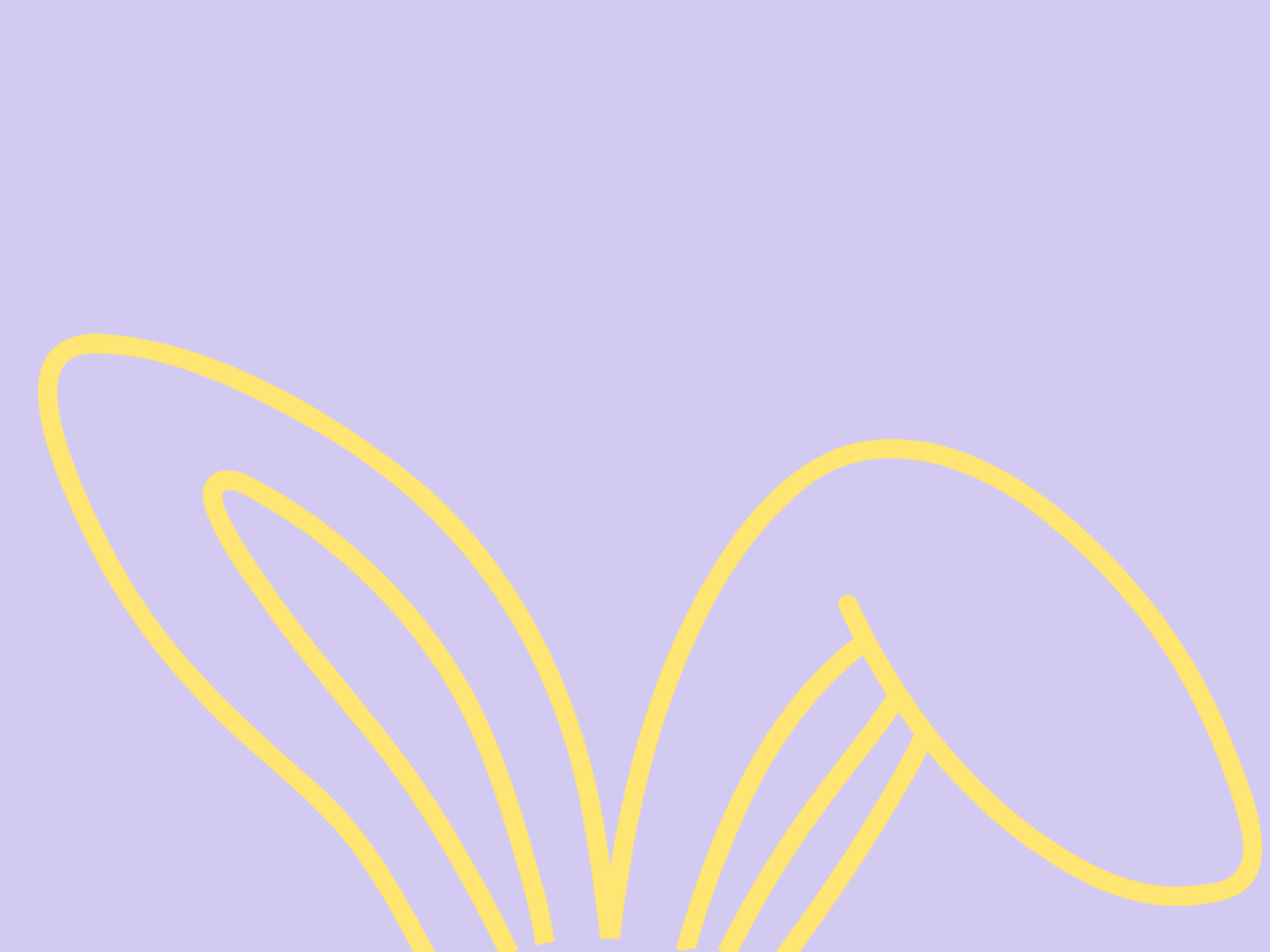 Gul kontur av kaninöron pÄ en lila bakgrund.